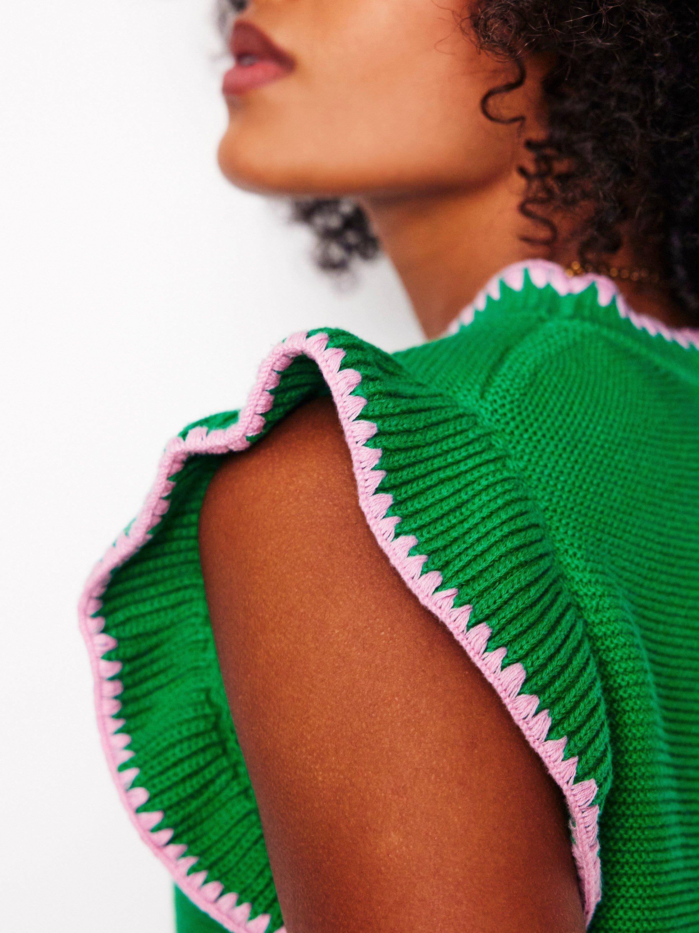 Product image 2 of 6, which shows Boden Lena Stitch Detail Tank Top, Green, XS