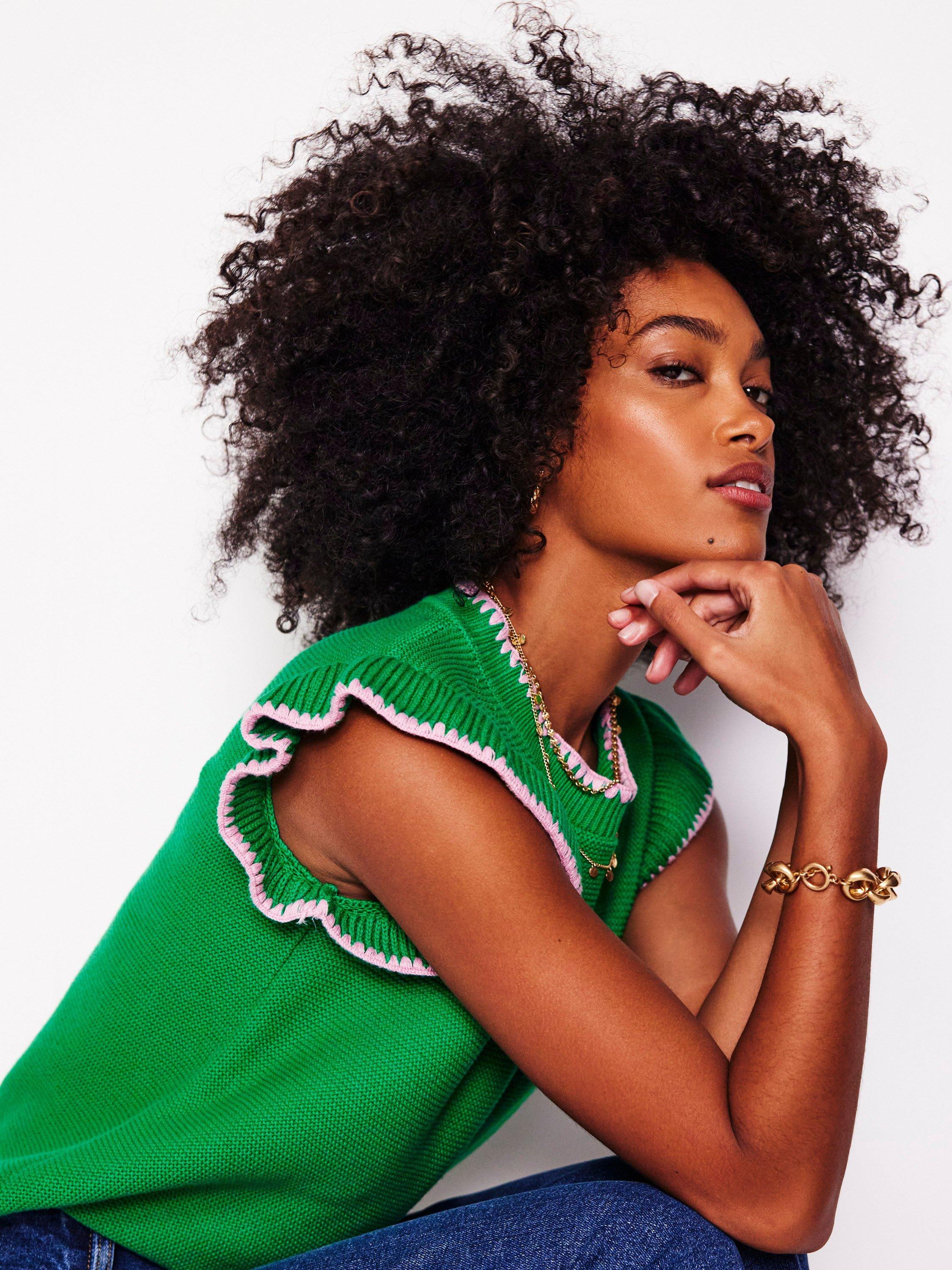Product image 4 of 6, which shows Boden Lena Stitch Detail Tank Top, Green, XS