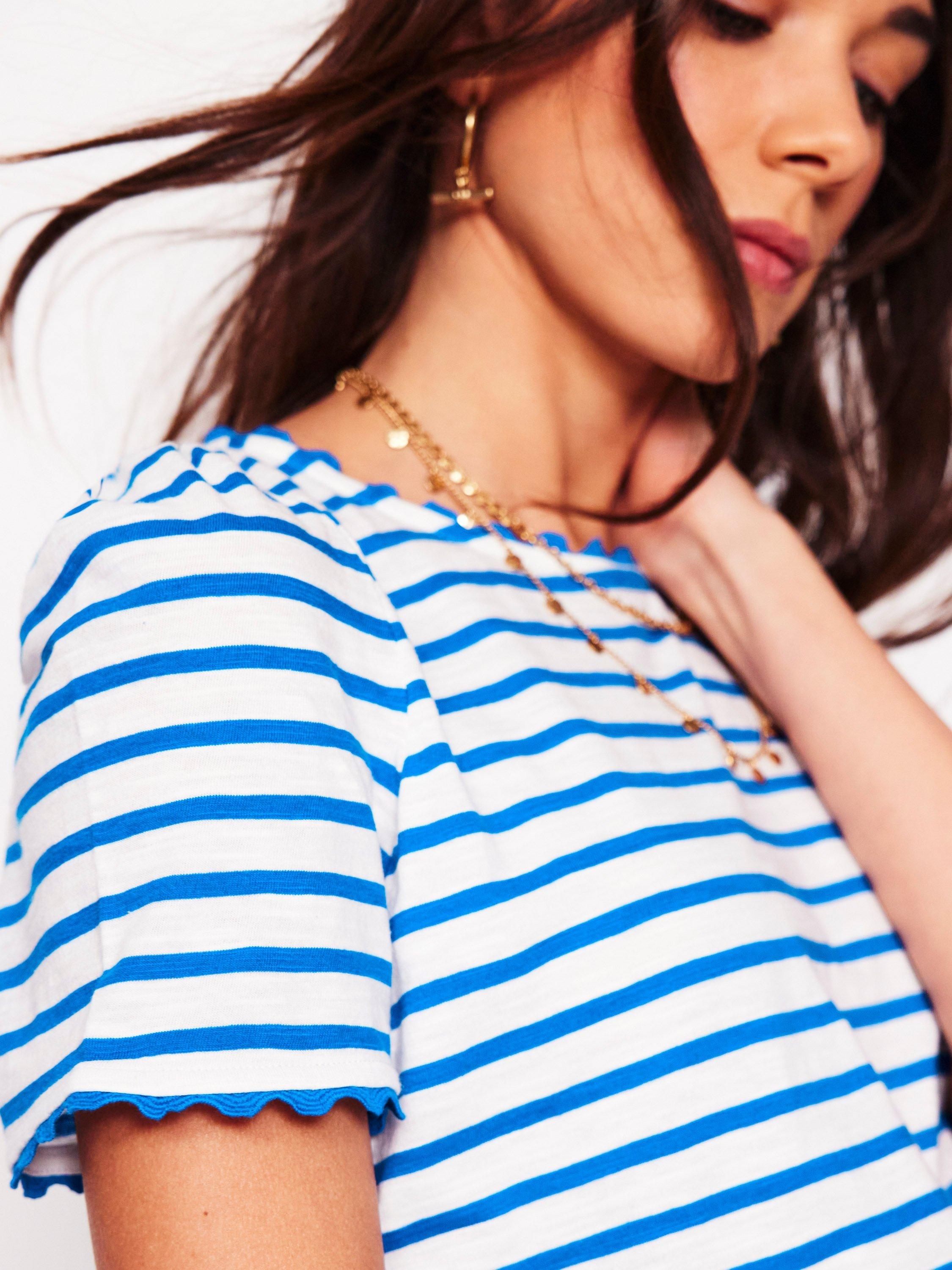 Product image 2 of 5, which shows Boden Ali Ric Rac Stripe T-Shirt, Ivory/Gallery Blue, 8