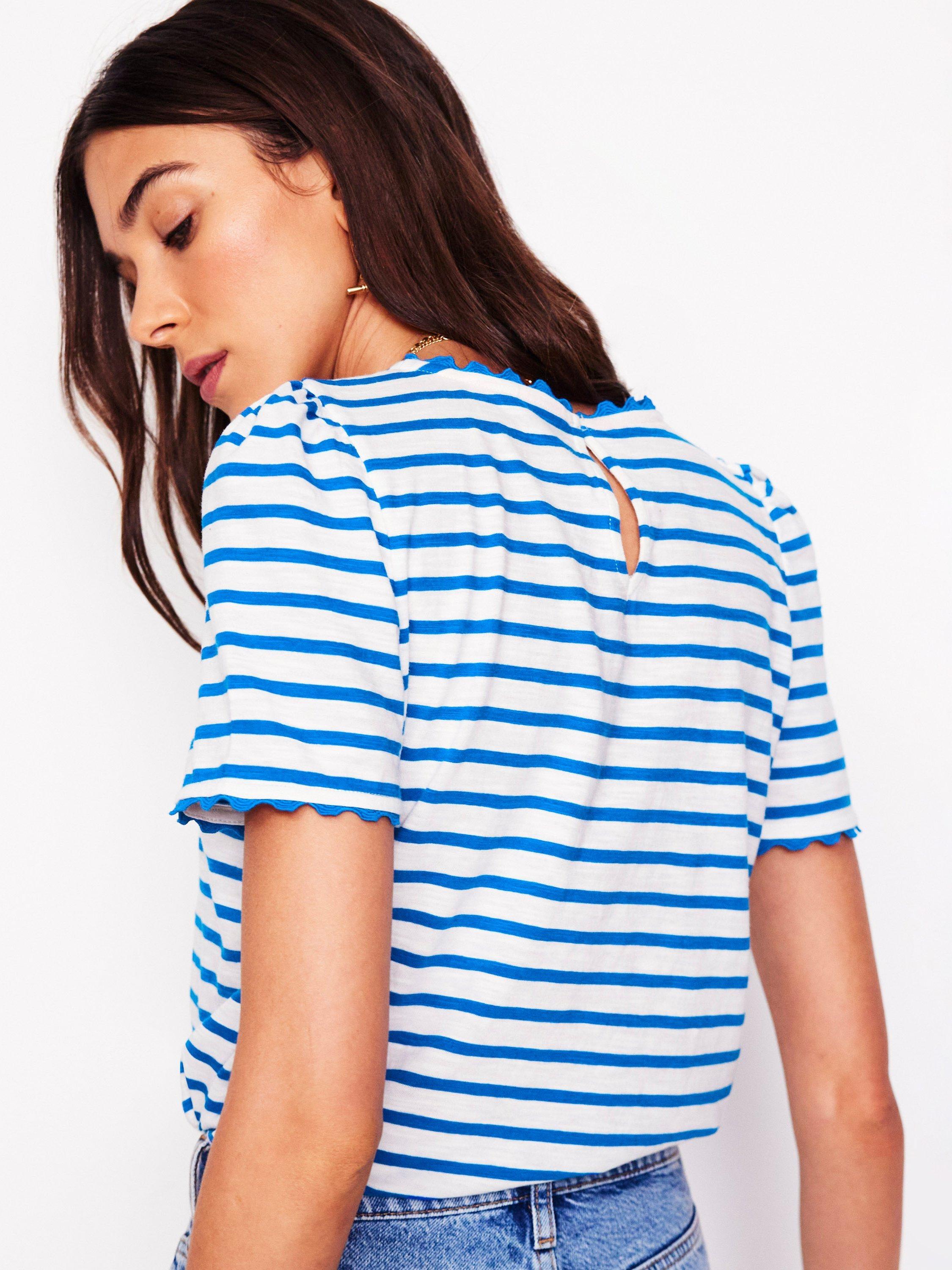Product image 3 of 5, which shows Boden Ali Ric Rac Stripe T-Shirt, Ivory/Gallery Blue, 8