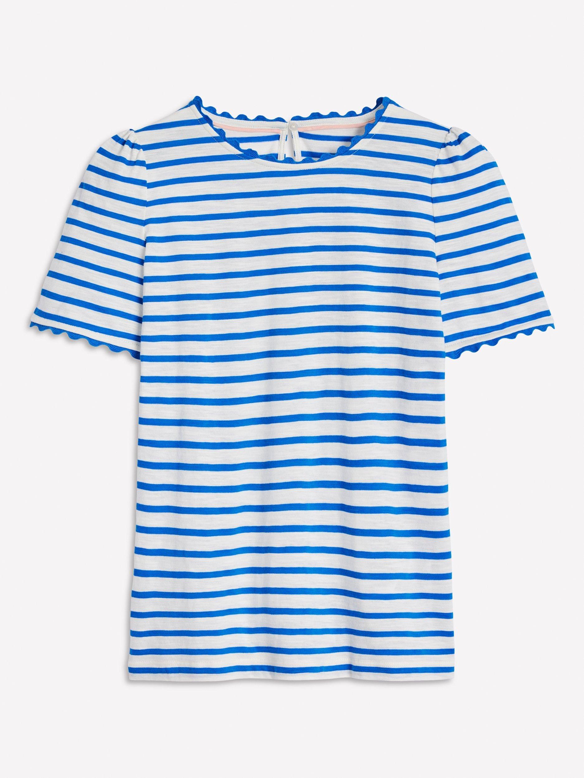 Product image 5 of 5, which shows Boden Ali Ric Rac Stripe T-Shirt, Ivory/Gallery Blue, 8