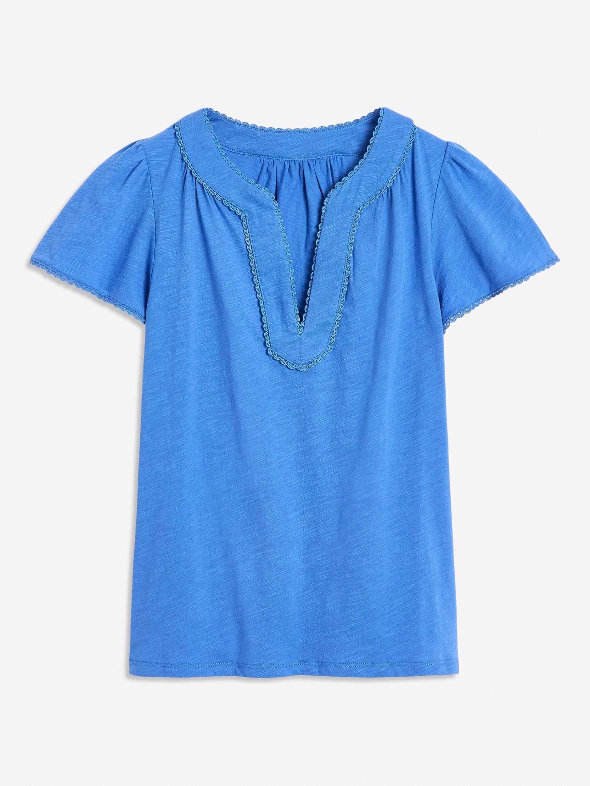 Product image 5 of 5, which shows Boden Ava Scallop Trim T-Shirt, Peacock Plume Blue, 8