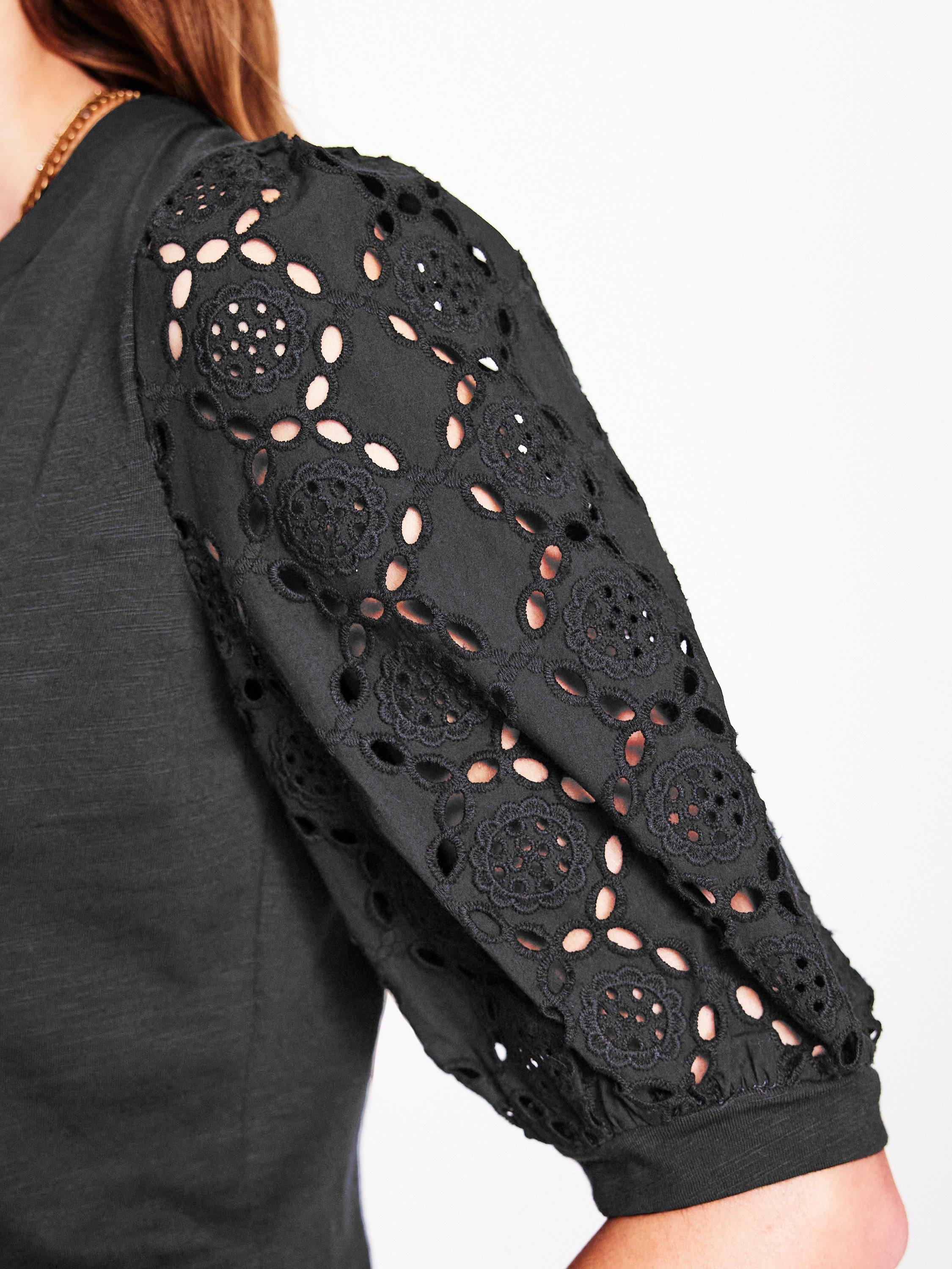 Product image 2 of 5, which shows Boden Eden Puff Sleeve Henley Top, Black, 8