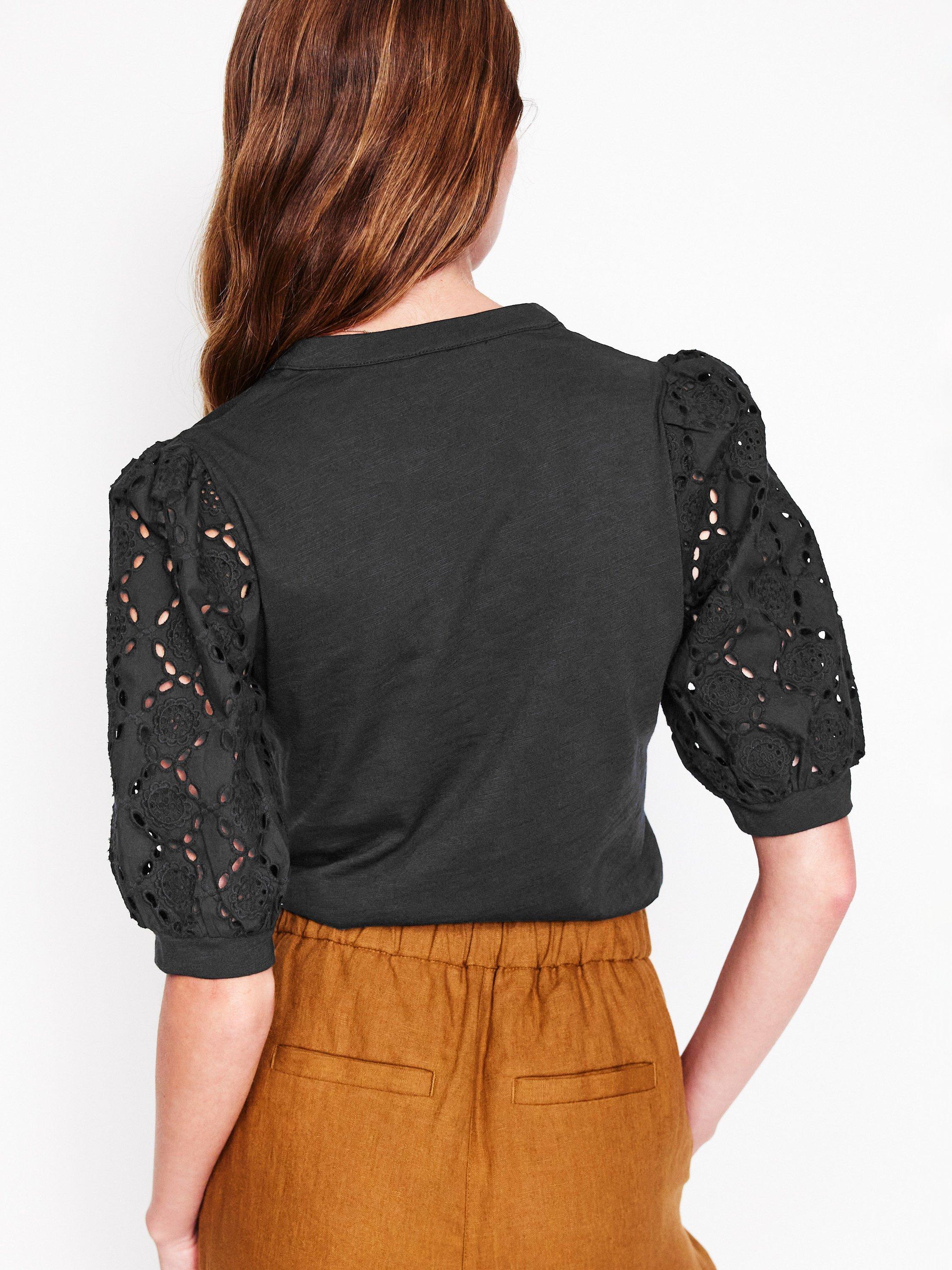 Product image 3 of 5, which shows Boden Eden Puff Sleeve Henley Top, Black, 8