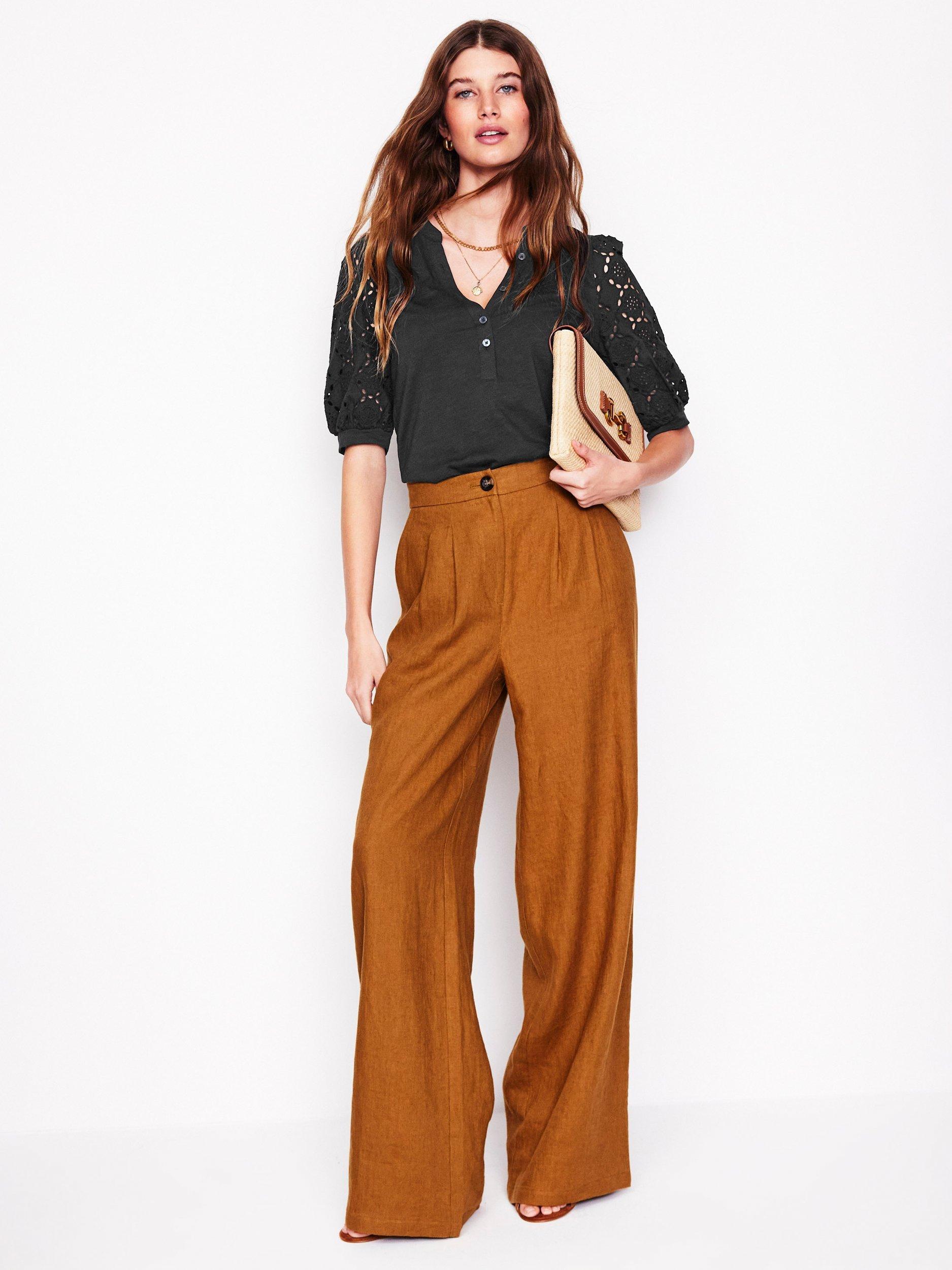 Product image 4 of 5, which shows Boden Eden Puff Sleeve Henley Top, Black, 8
