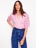 Boden Eden Puff Sleeve Henley Top, Pink