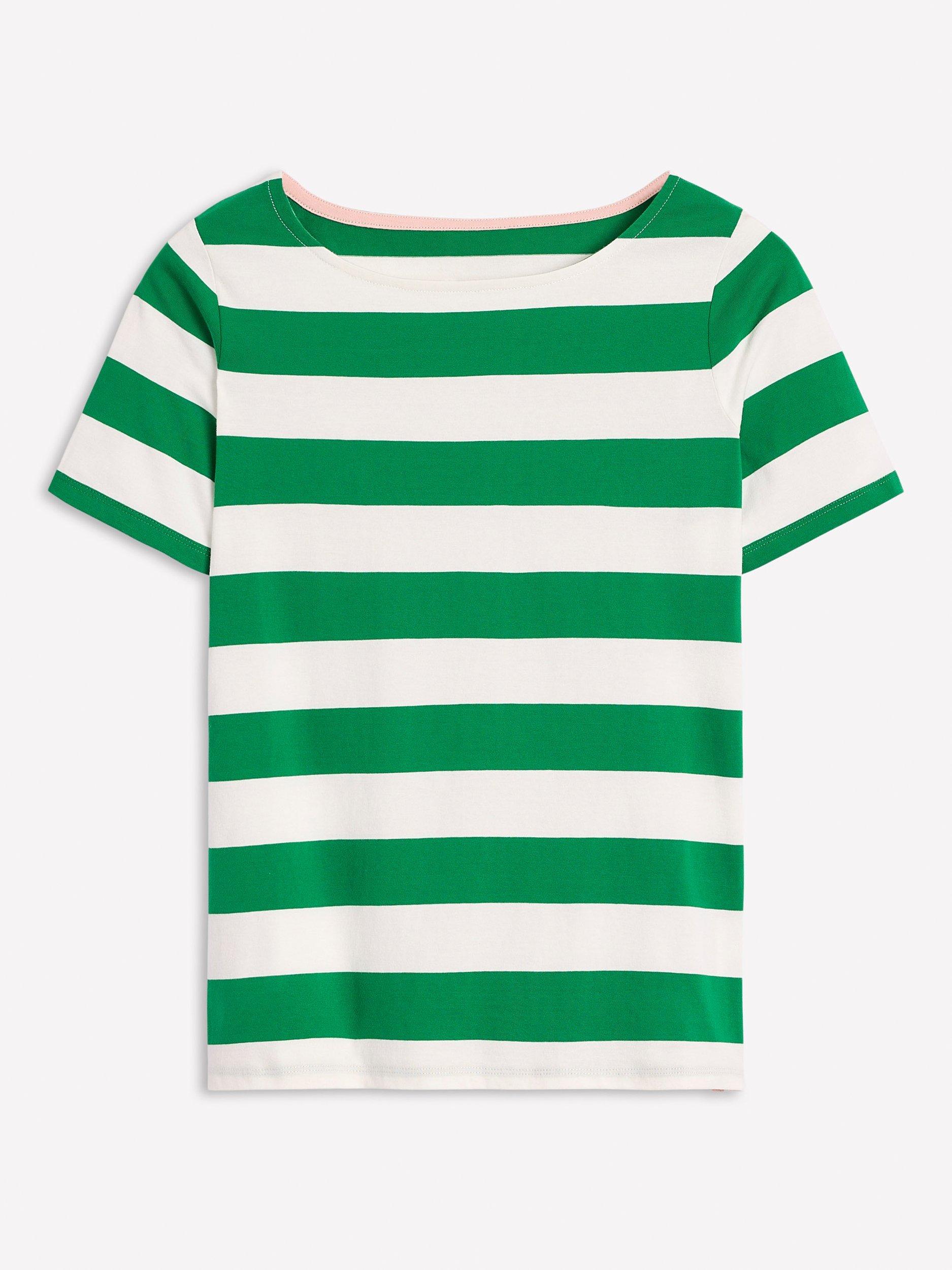 Product image 5 of 5, which shows Boden Ella Breton Stripe Short Sleeve T-Shirt, Green/White, 8