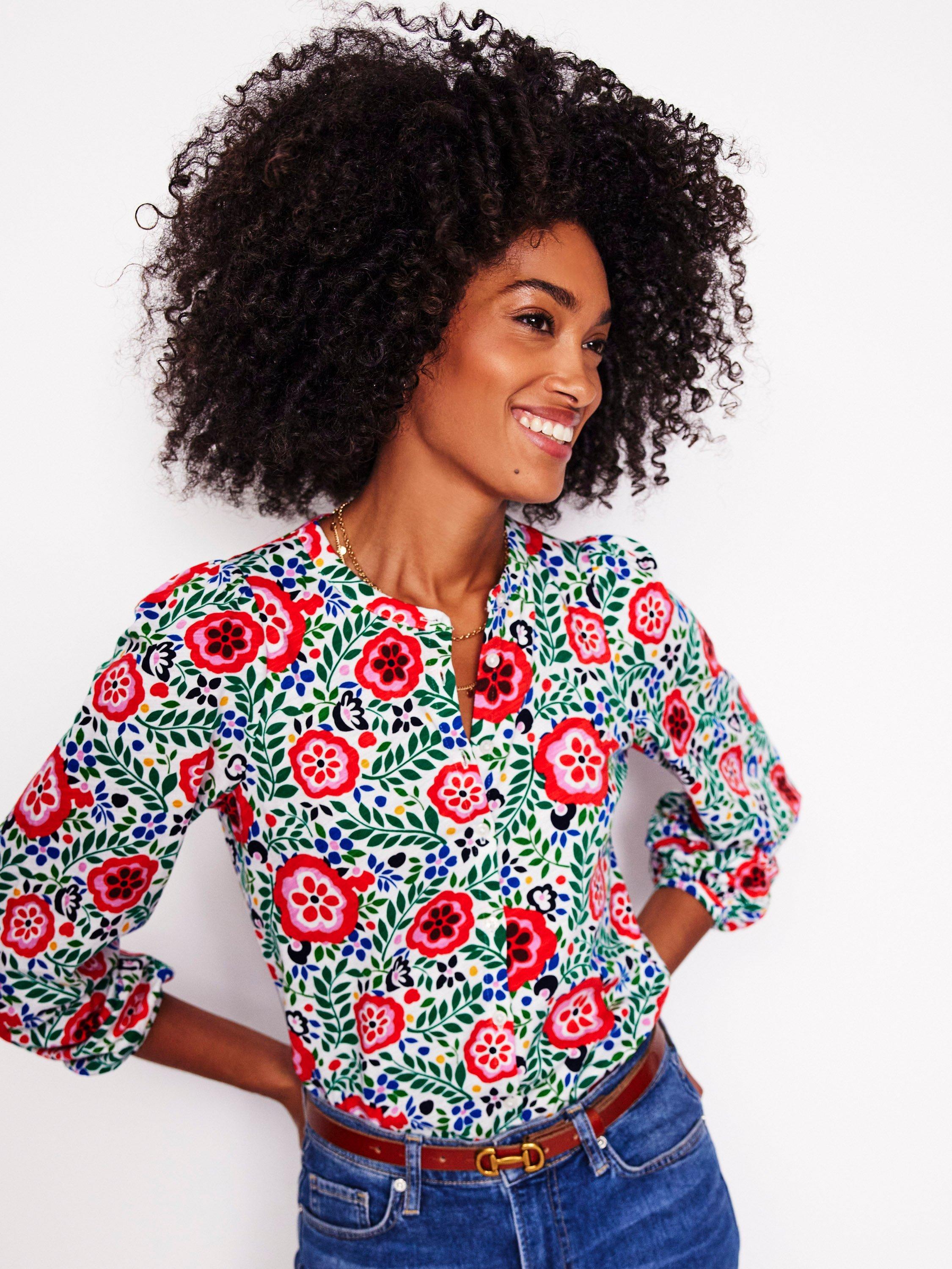Boden Marina Floral Jersey Shirt, Multi