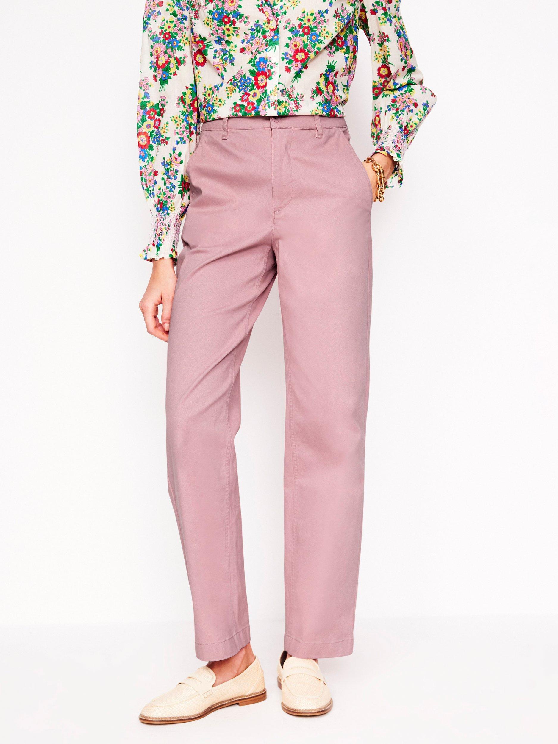 Product image 3 of 6, which shows Boden Barnsbury Tapered Hem Chinos, Pink, 8