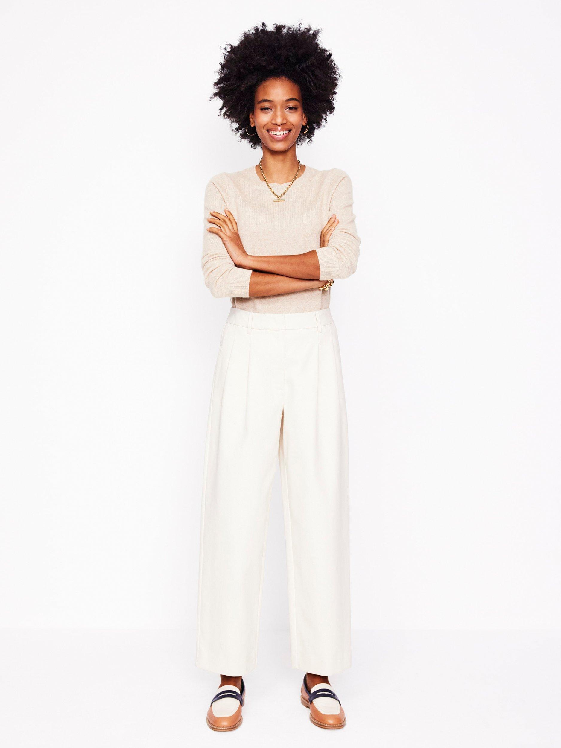 Product image 1 of 6, which shows Boden Bloomsbury Wide Leg Trousers, Off White, 12