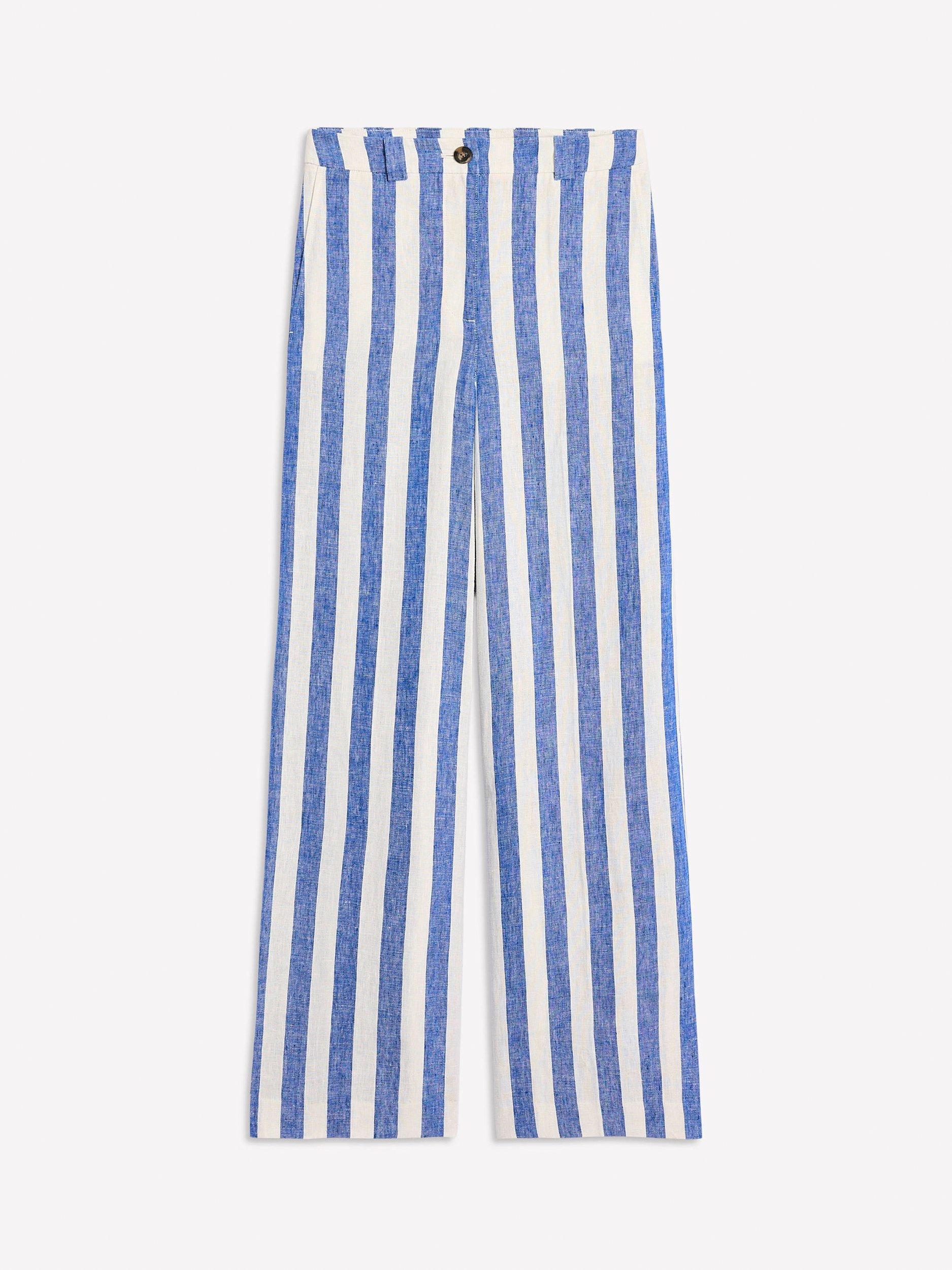 Product image 6 of 6, which shows Boden Westbourne Stripe Pure Linen Trousers, Bright Blue/White, 10