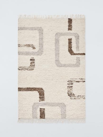 John Lewis Frame Geometric Wool Rich Rug, Natural/Multi, Natural/Multi