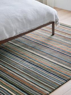 John Lewis Russet Multistripe Rug - view 2, Blue/Multi