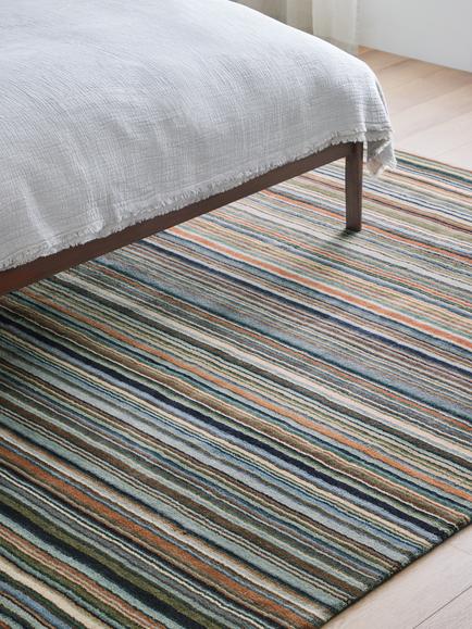 John Lewis Russet Multistripe Hand Loomed Rug - view 2, Blue/Multi