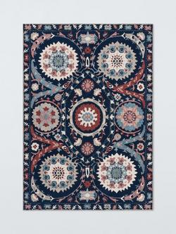 John Lewis Zamira Suzani Pure Wool Rug, Navy, Navy