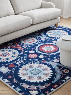 John Lewis Zamira Suzani Pure Wool Rug, Navy - view 2, Navy
