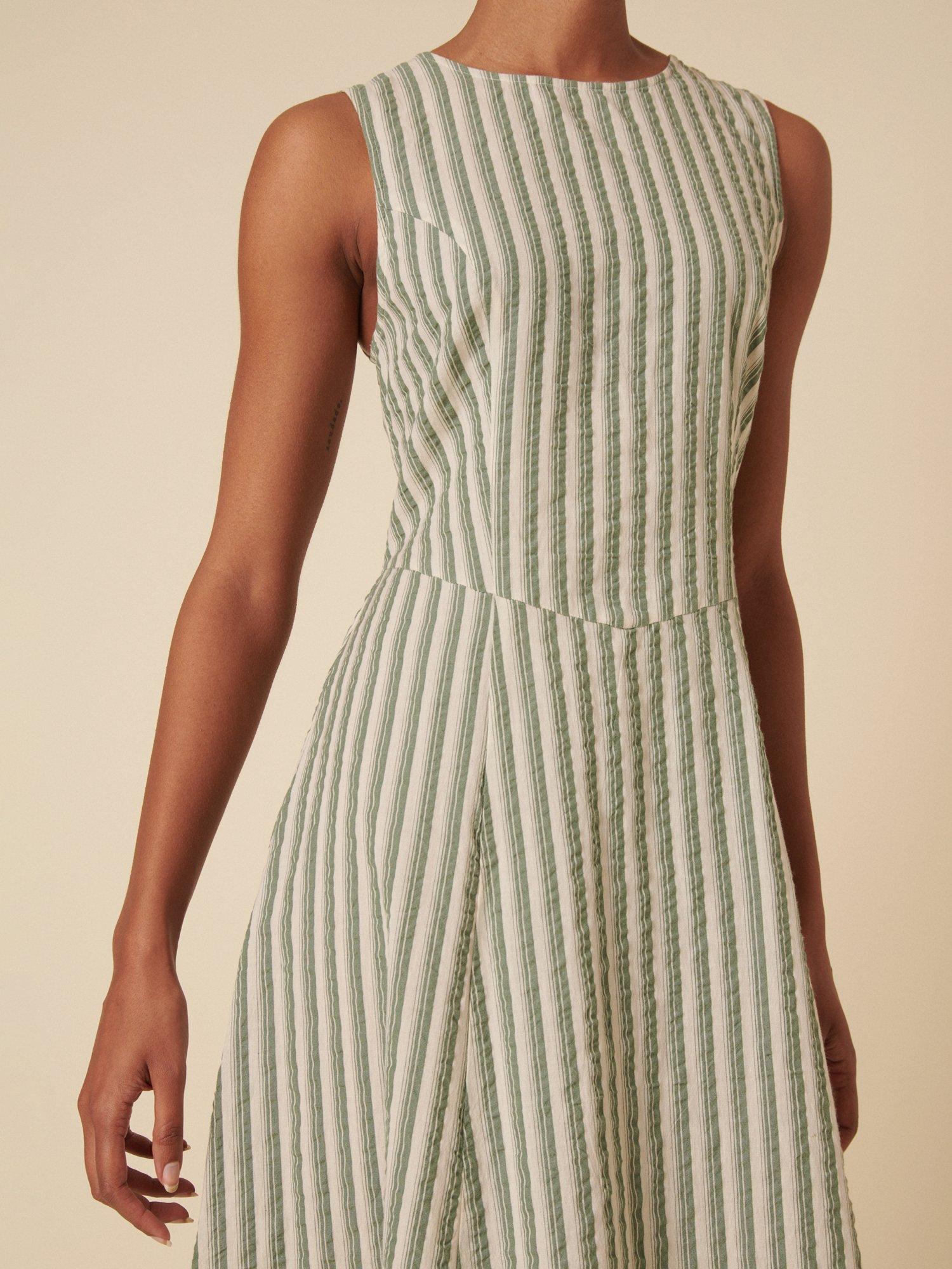 Product image 4 of 5, which shows Nobody's Child Cedar Stripe Pure Organic Cotton Midi Dress, Green/Cream, 6