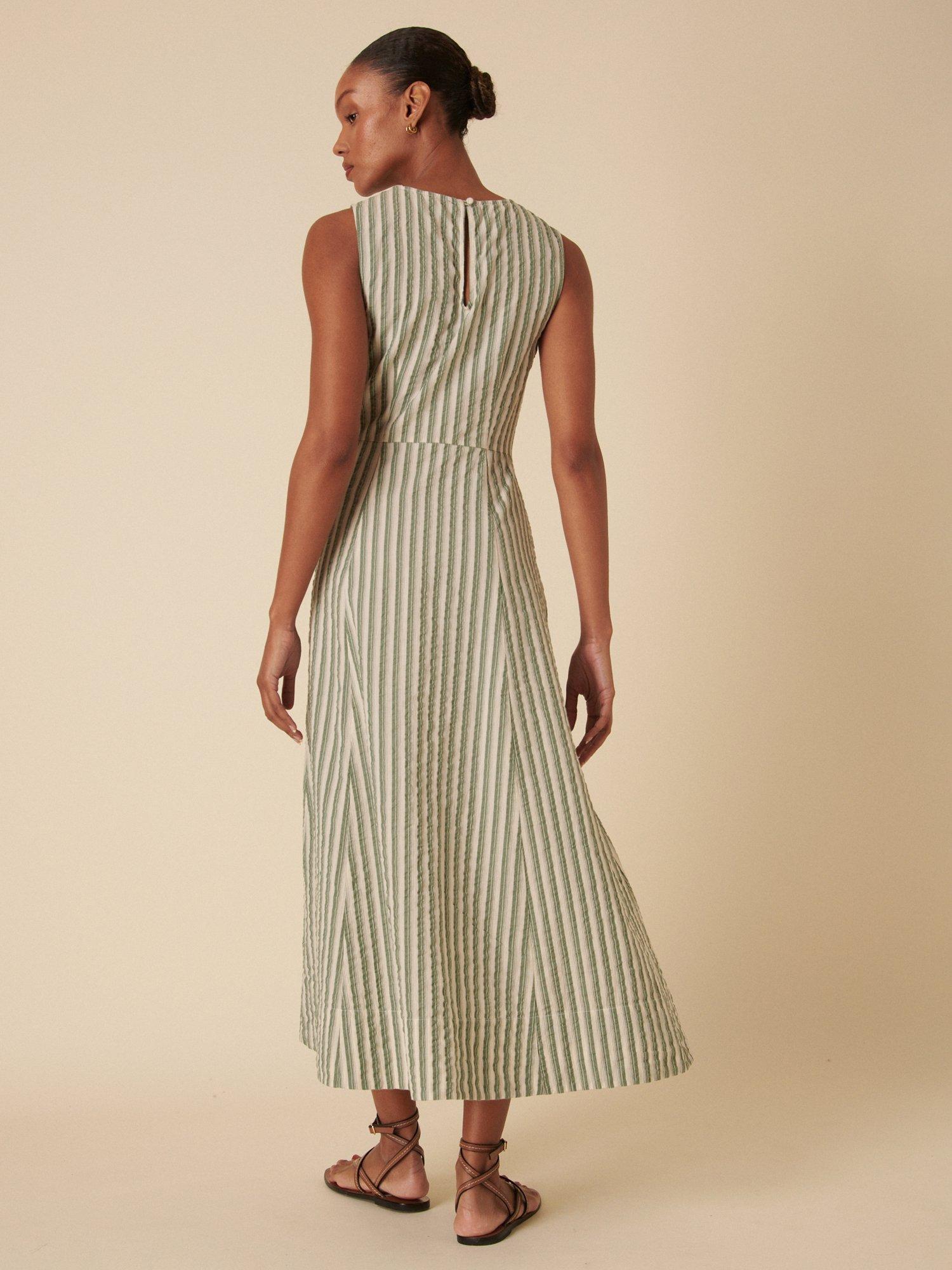 Product image 5 of 5, which shows Nobody's Child Cedar Stripe Pure Organic Cotton Midi Dress, Green/Cream, 6