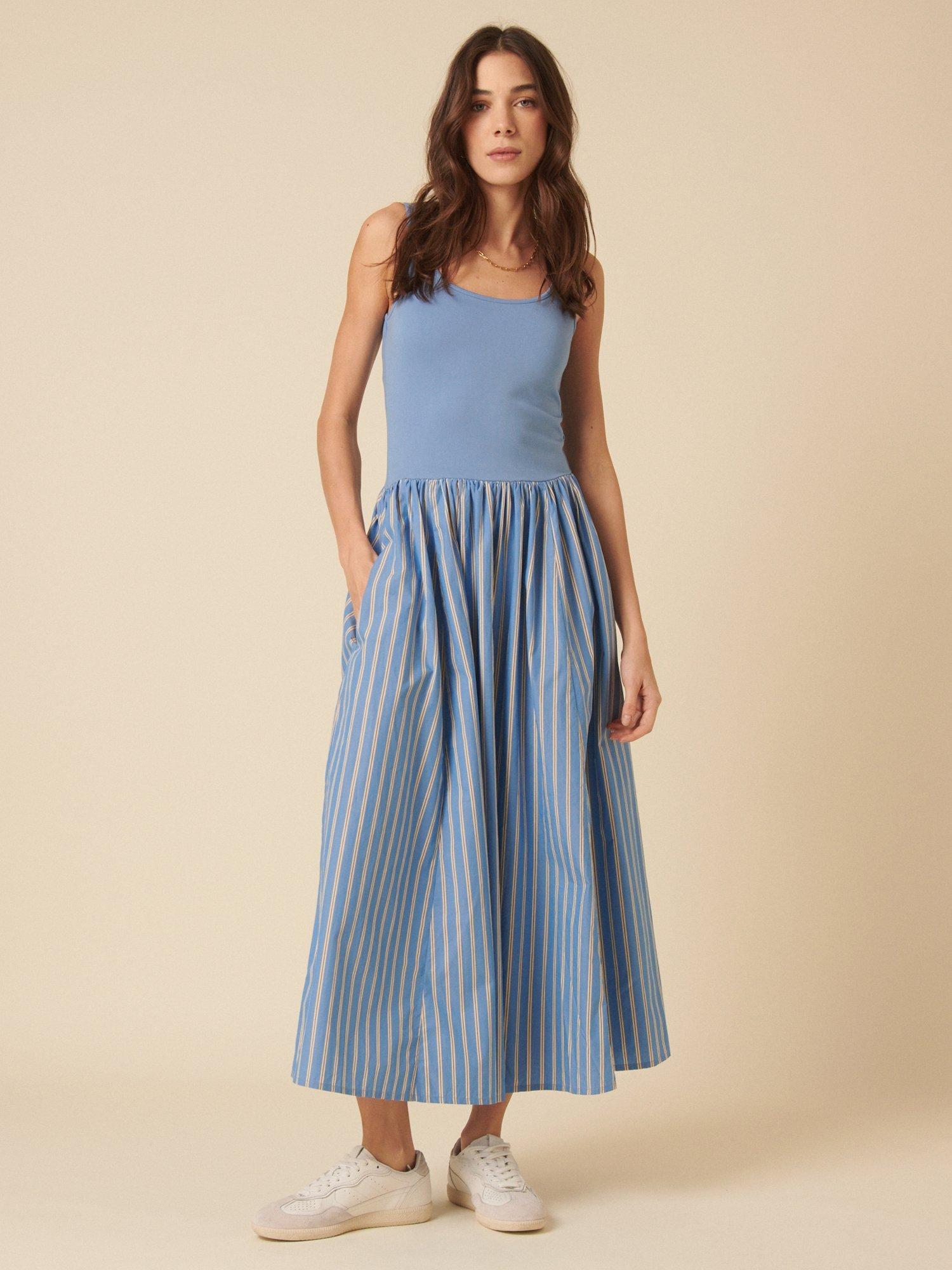 Product image 1 of 4, which shows Nobody's Child Colorado Pure Organic Cotton Midi Dress, Blue/Multi, 6