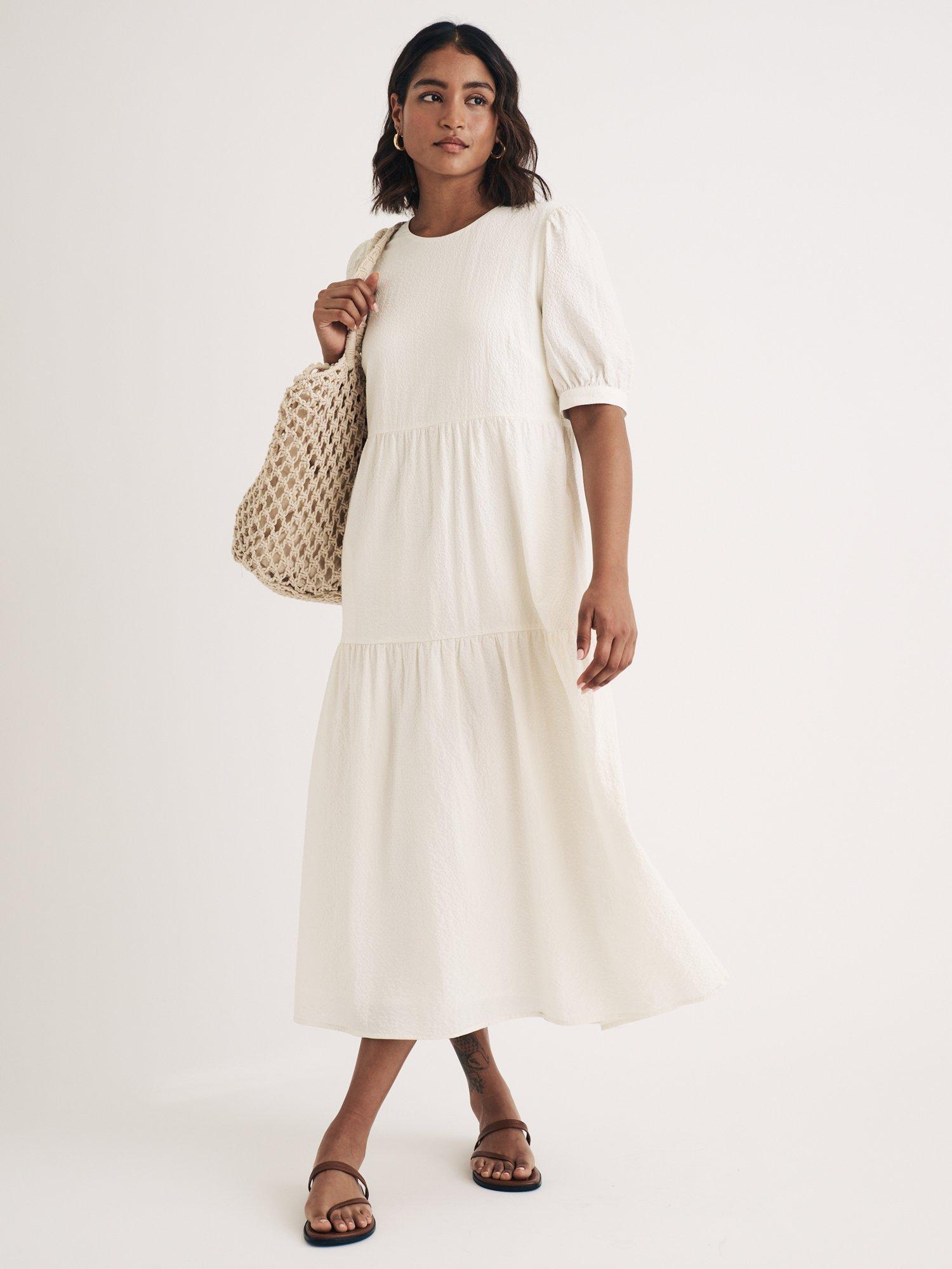 Product image 1 of 4, which shows Nobody's Child Rochelle Organic Cotton Blend Midi Dress, White, 14