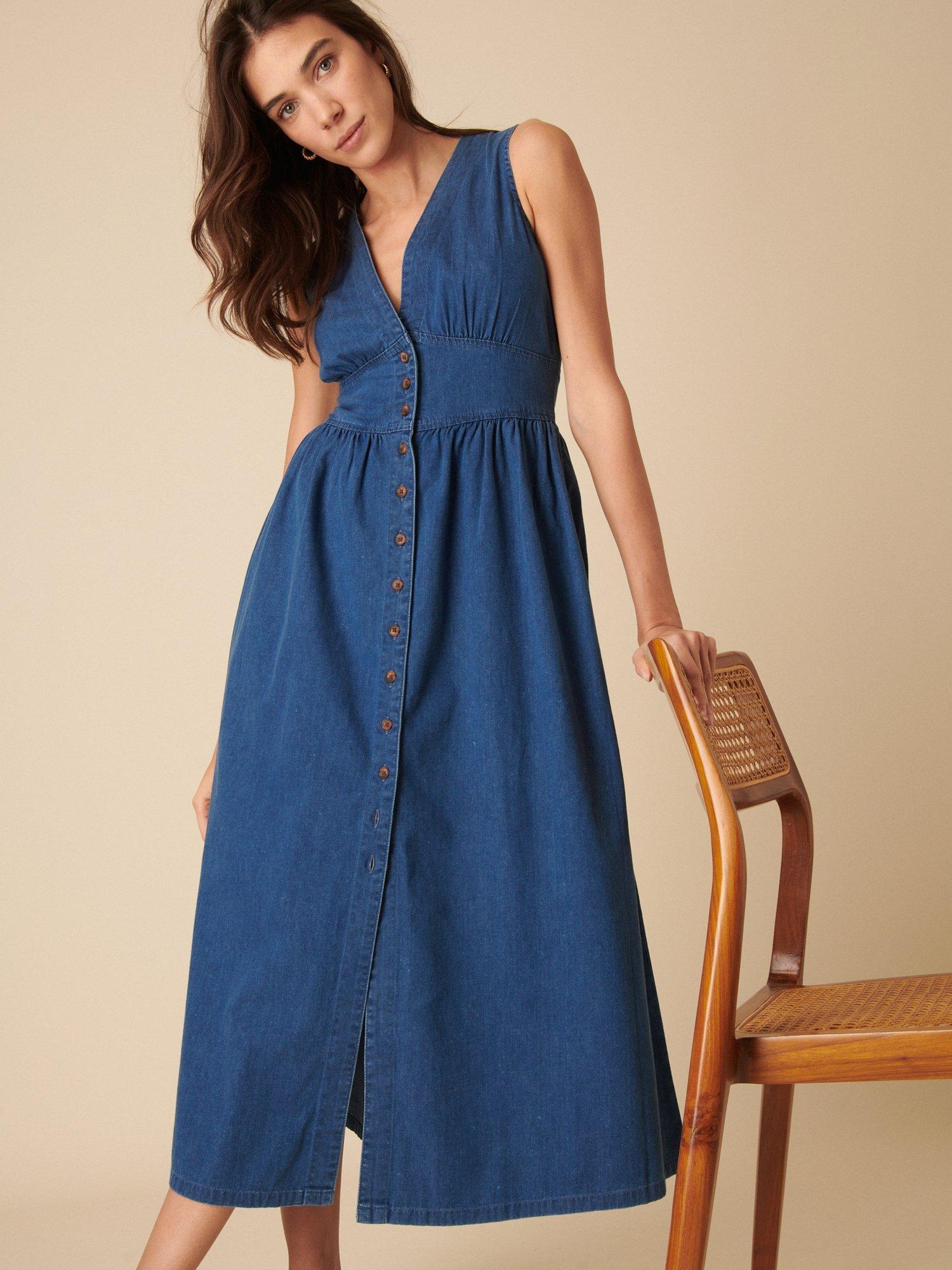 Product image 2 of 4, which shows Nobody's Child Starlight Sleeveless Organic Cotton Denim Midi Dress, Blue, 6