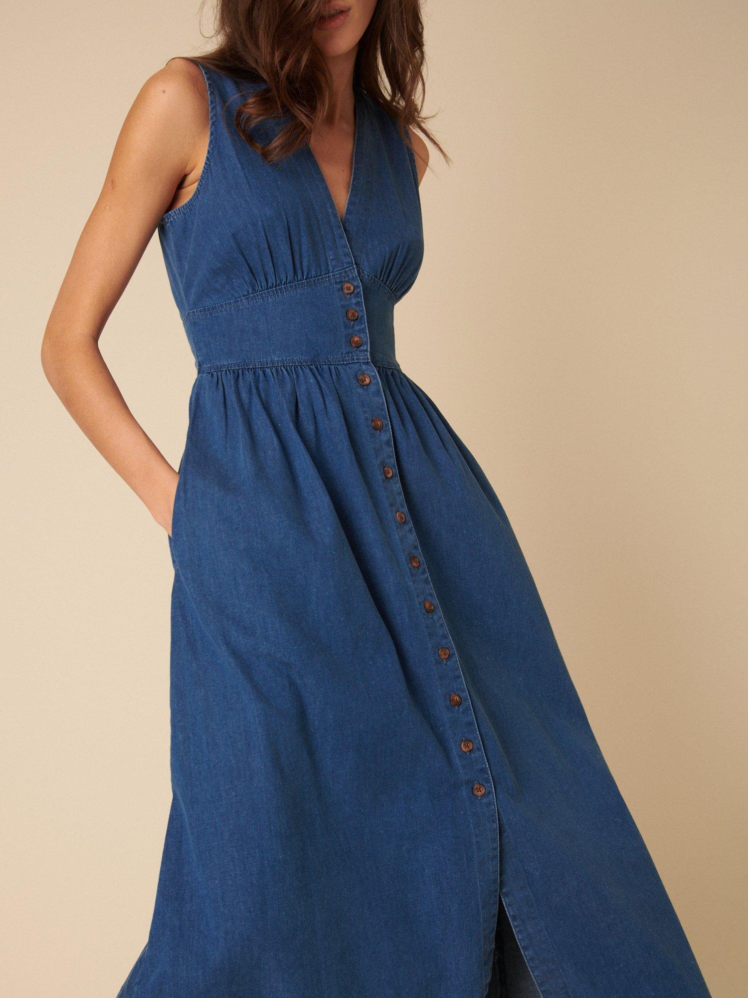 Product image 3 of 4, which shows Nobody's Child Starlight Sleeveless Organic Cotton Denim Midi Dress, Blue, 6