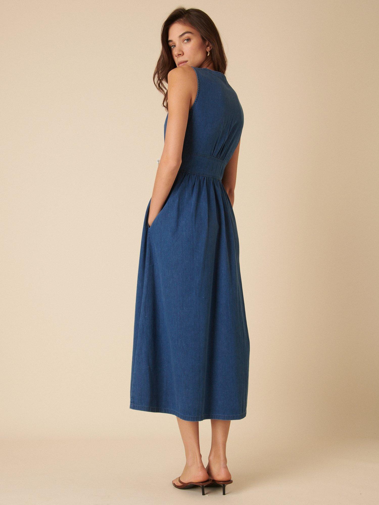 Product image 4 of 4, which shows Nobody's Child Starlight Sleeveless Organic Cotton Denim Midi Dress, Blue, 6