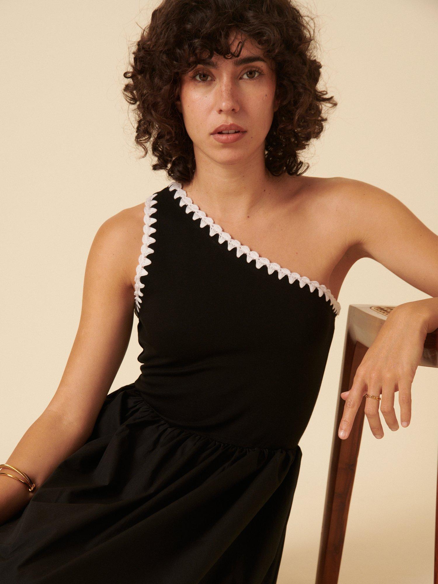 Product image 2 of 5, which shows Nobody's Child Sabrina Contrast Stitch Organic Cotton Rich Midi Dress, Black, 14