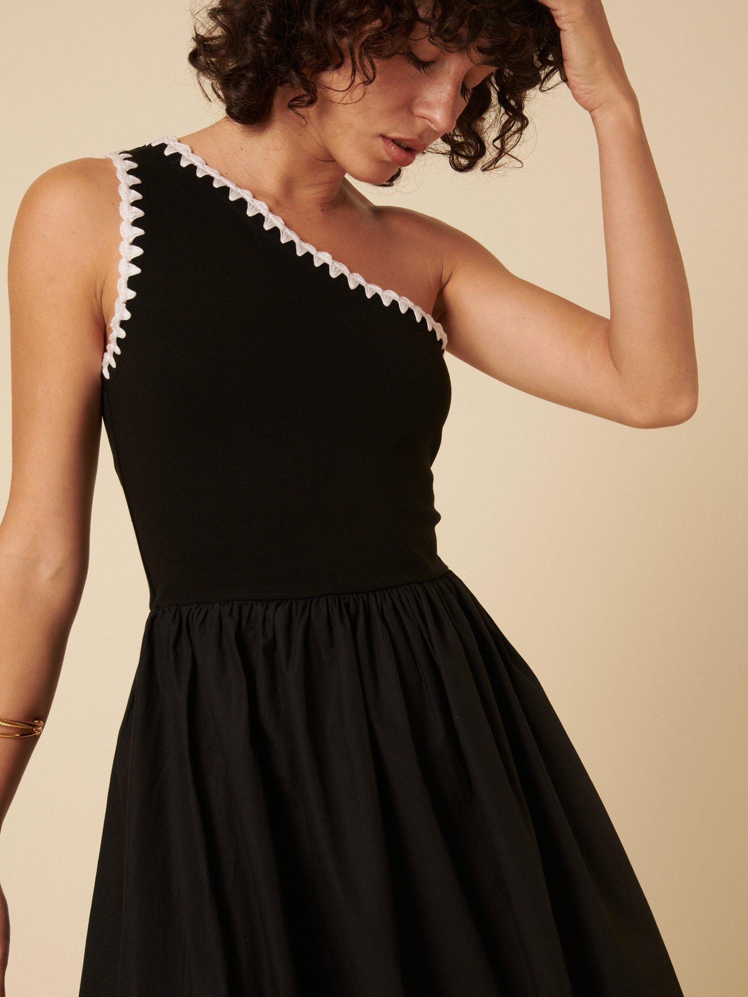 Product image 4 of 5, which shows Nobody's Child Sabrina Contrast Stitch Organic Cotton Rich Midi Dress, Black, 14