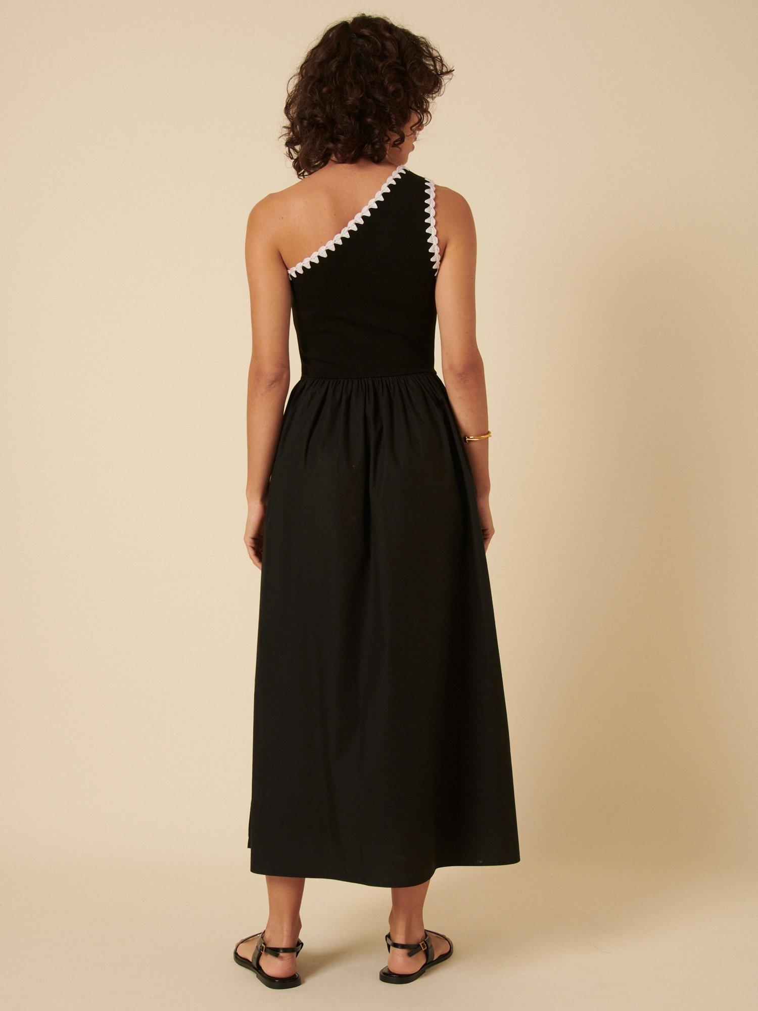Product image 5 of 5, which shows Nobody's Child Sabrina Contrast Stitch Organic Cotton Rich Midi Dress, Black, 14
