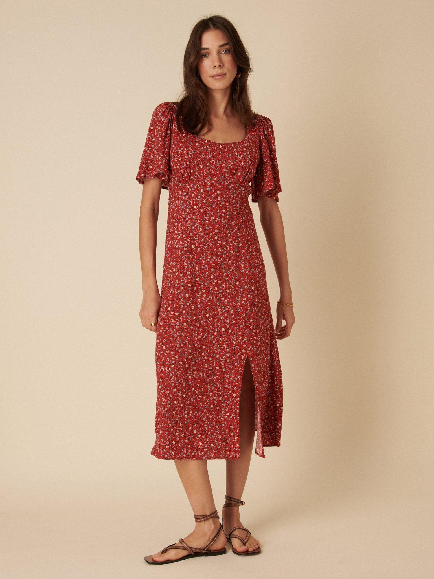 Product image 1 of 4, which shows Nobody's Child Dee Dee Ditsy Floral Midi Dress, Red, 6