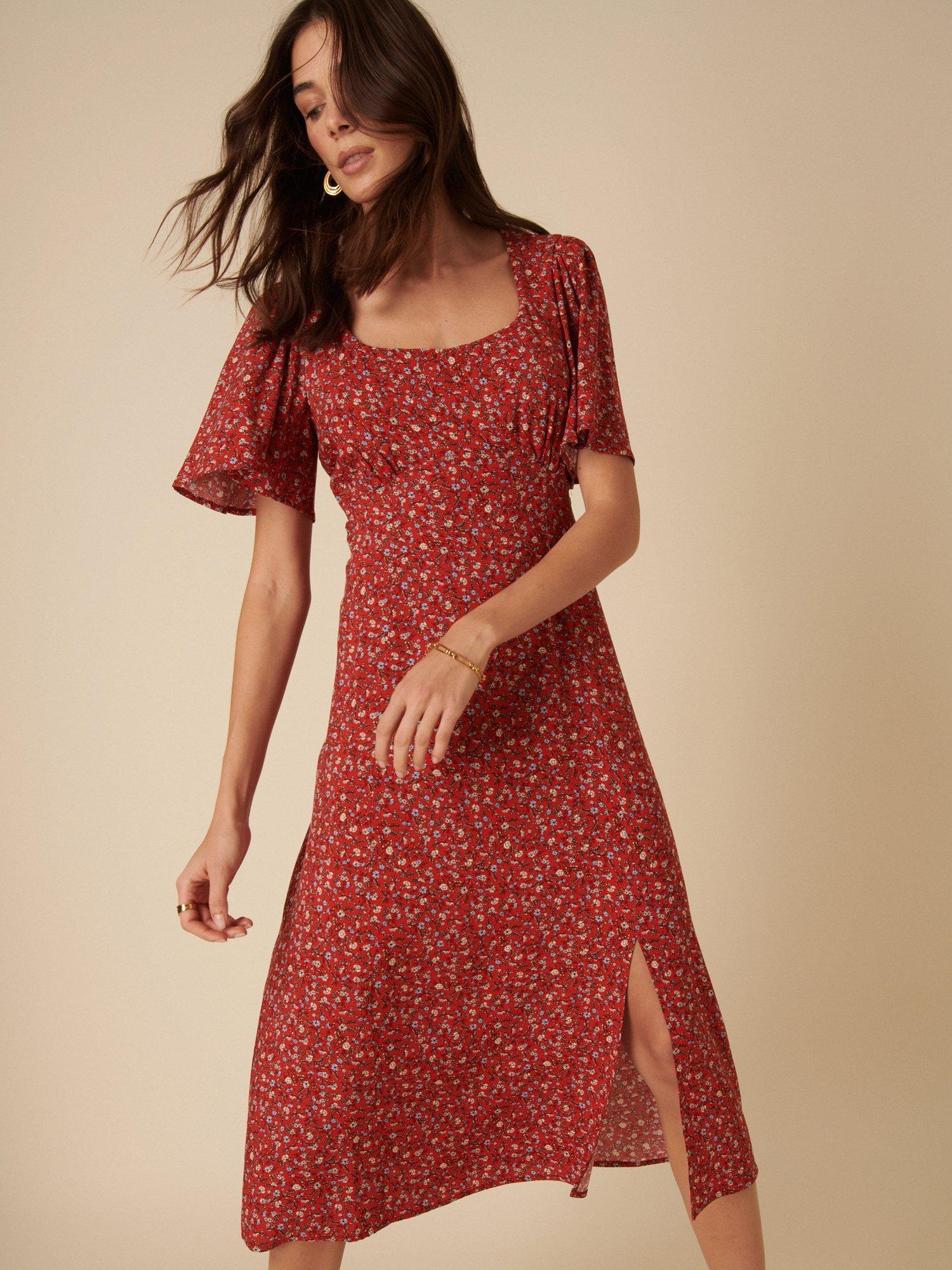 Product image 3 of 4, which shows Nobody's Child Dee Dee Ditsy Floral Midi Dress, Red, 6