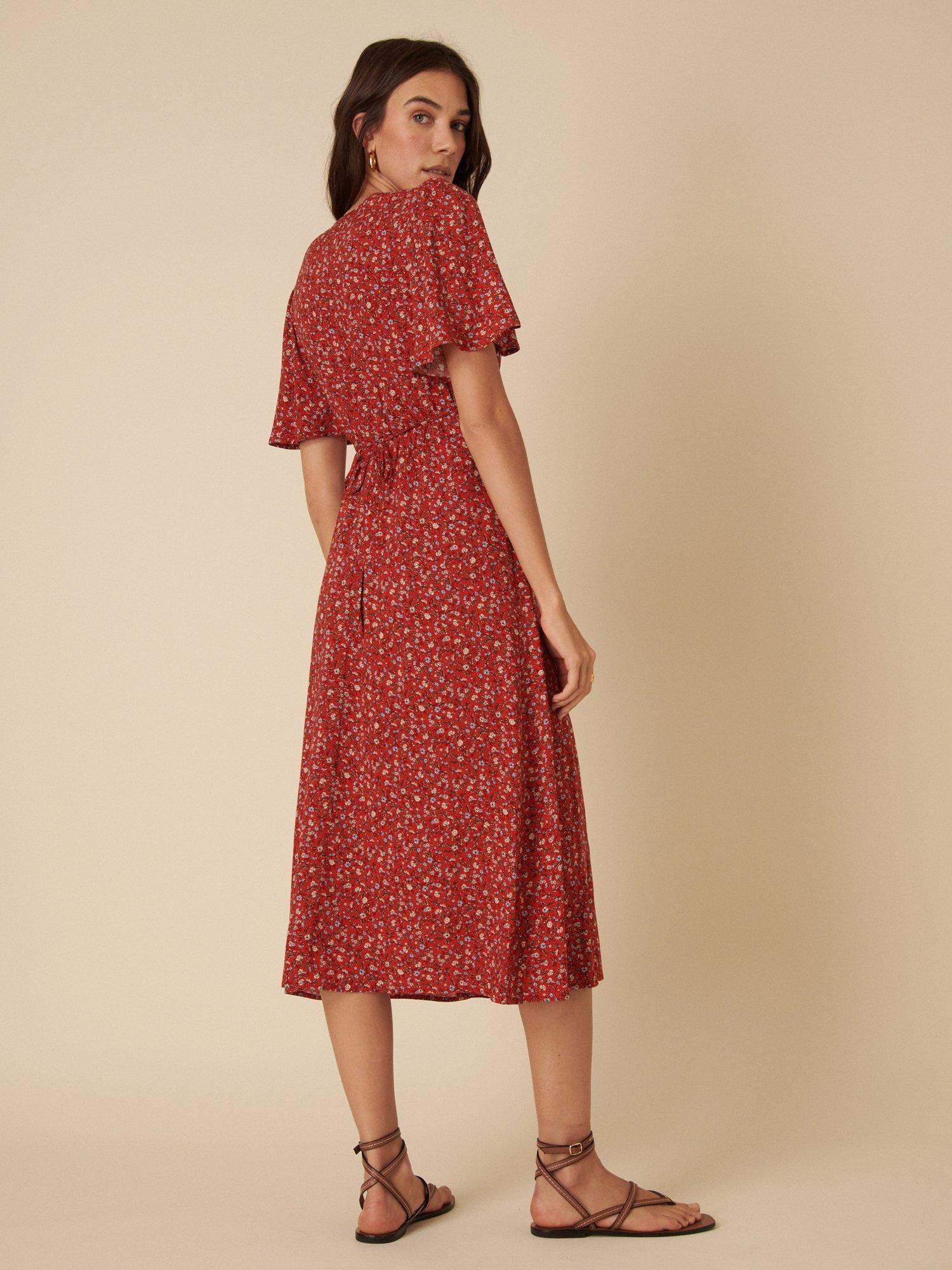 Product image 4 of 4, which shows Nobody's Child Dee Dee Ditsy Floral Midi Dress, Red, 6
