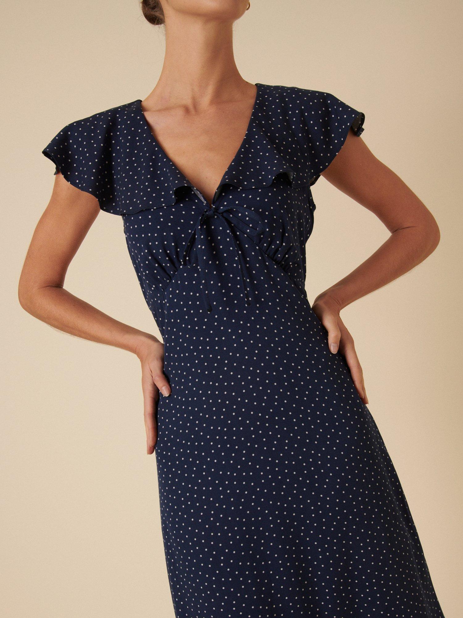 Product image 4 of 5, which shows Nobody's Child Elouise Polka Dot Midi Dress, Navy/White, 8