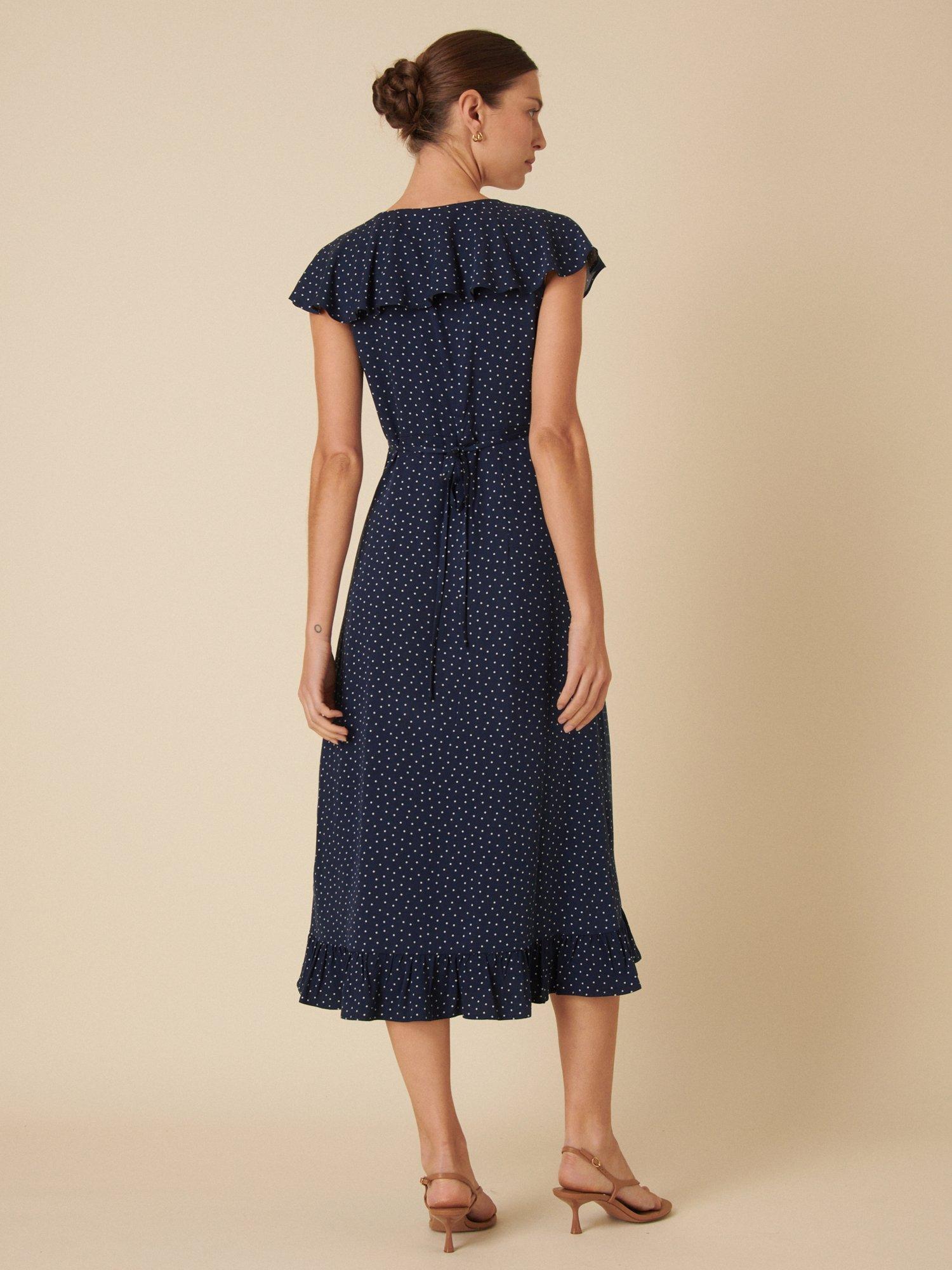 Product image 5 of 5, which shows Nobody's Child Elouise Polka Dot Midi Dress, Navy/White, 8