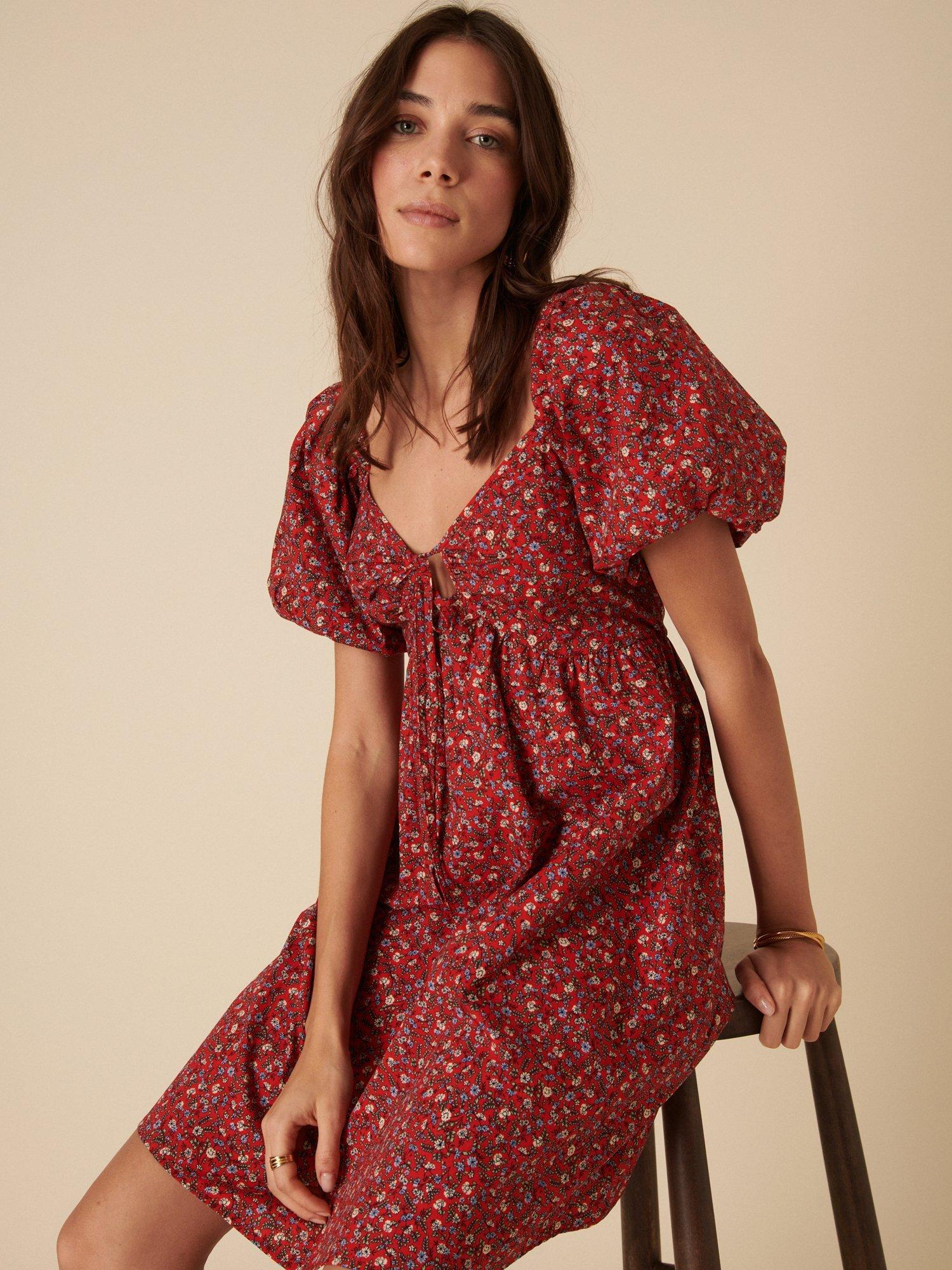 Product image 1 of 5, which shows Nobody's Child Joanna Floral Pure Organic Cotton Mini Dress, Red/Multi, 8