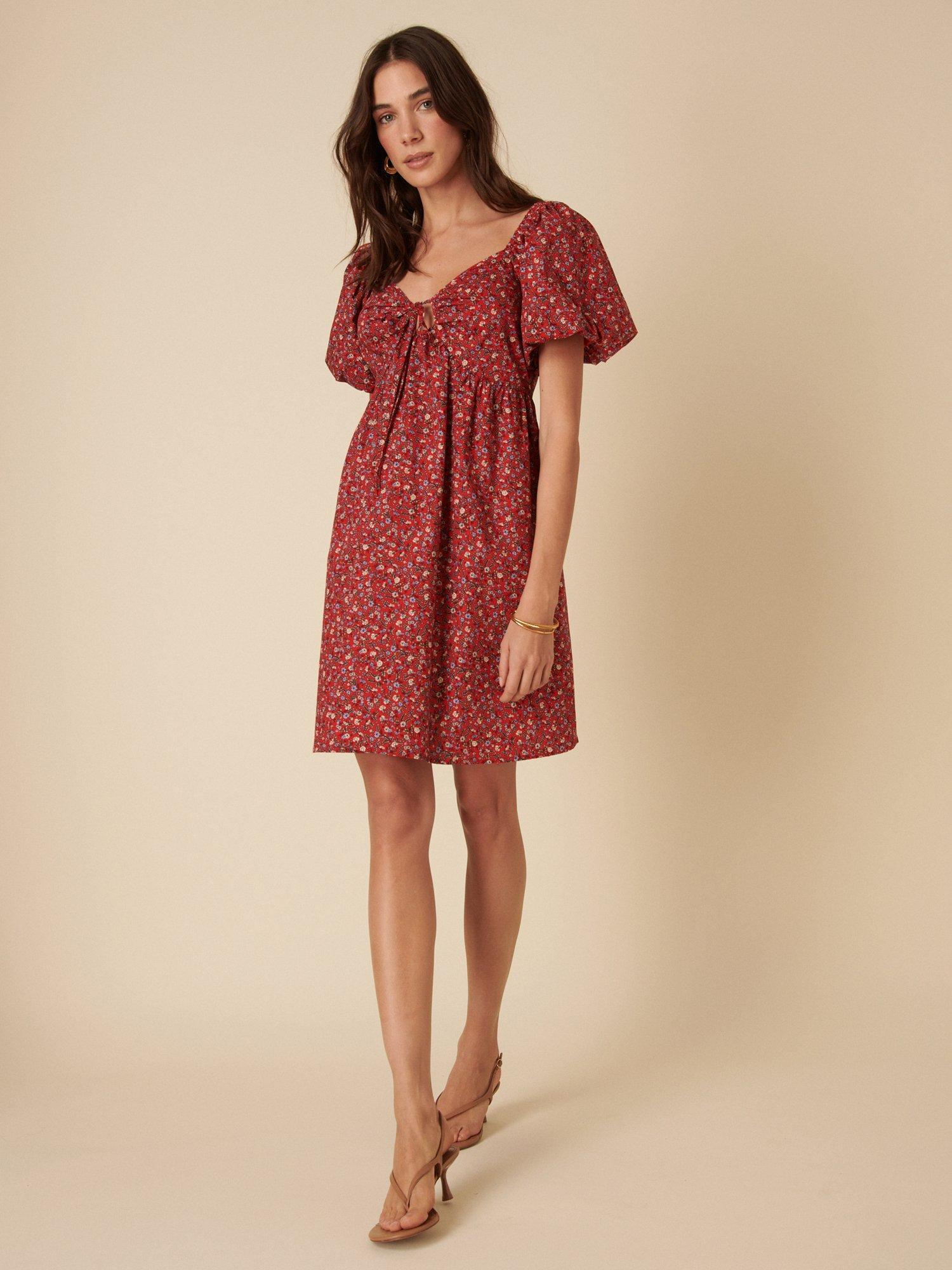 Product image 2 of 5, which shows Nobody's Child Joanna Floral Pure Organic Cotton Mini Dress, Red/Multi, 8