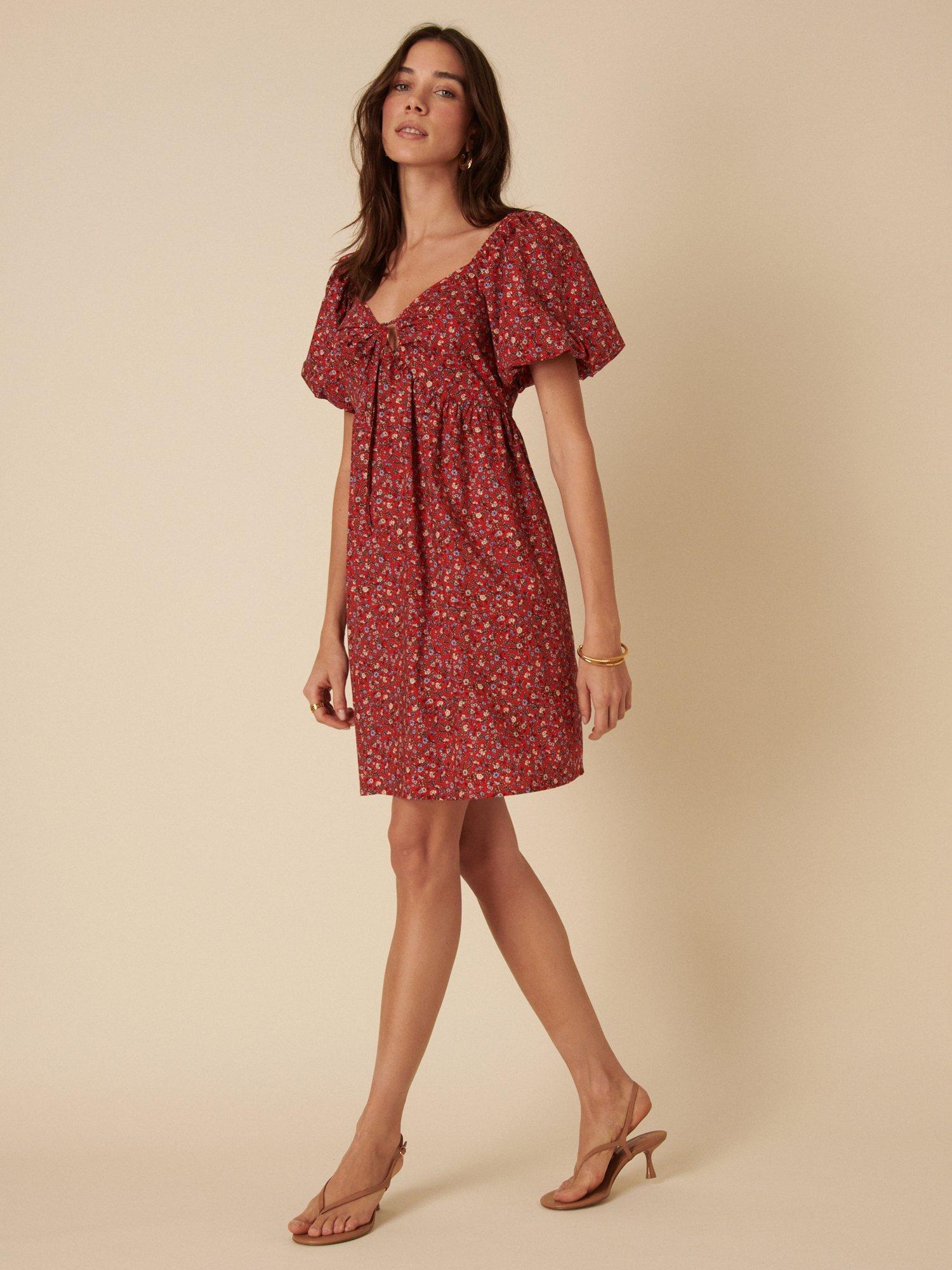 Product image 3 of 5, which shows Nobody's Child Joanna Floral Pure Organic Cotton Mini Dress, Red/Multi, 8