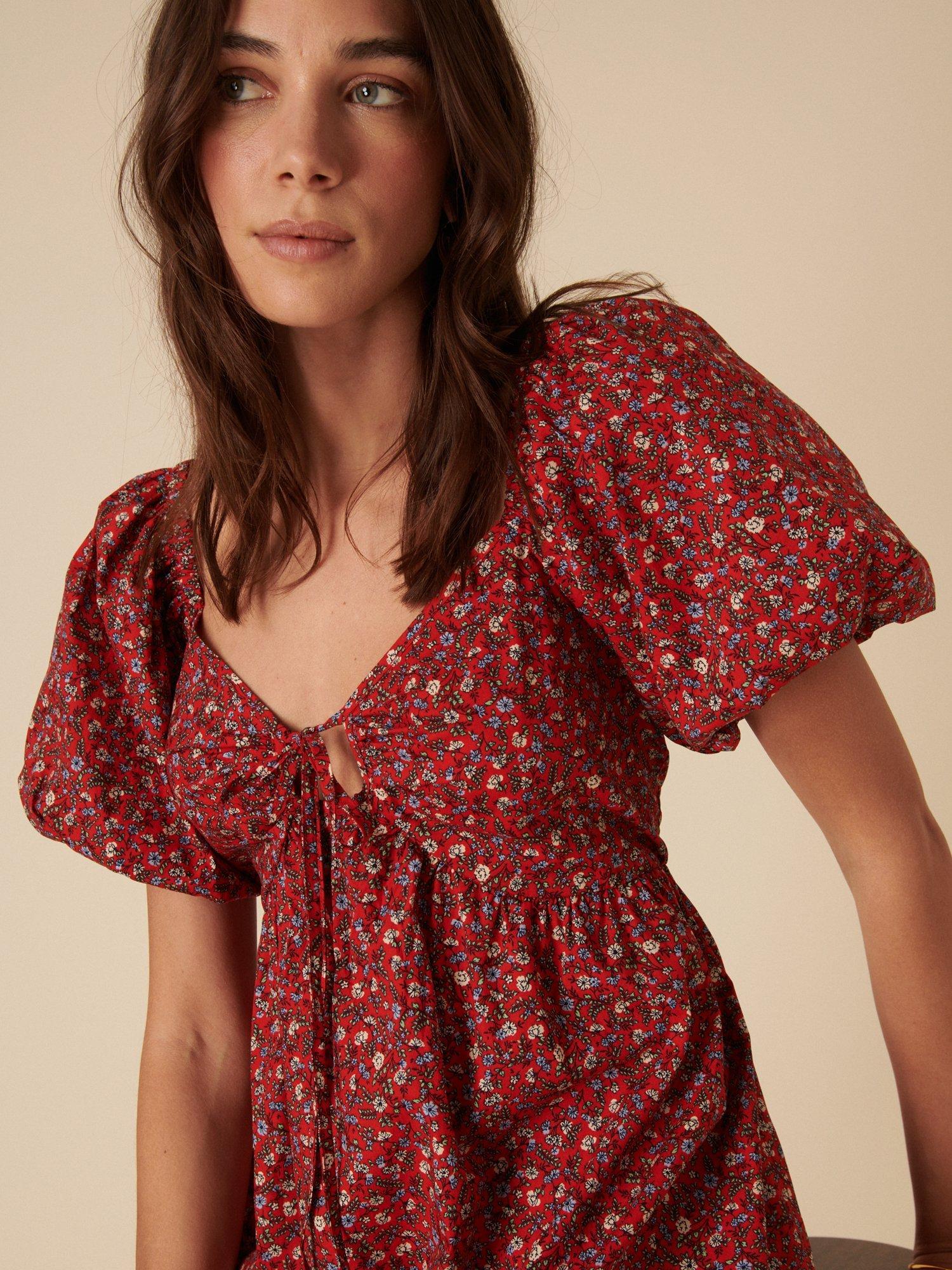 Product image 4 of 5, which shows Nobody's Child Joanna Floral Pure Organic Cotton Mini Dress, Red/Multi, 8