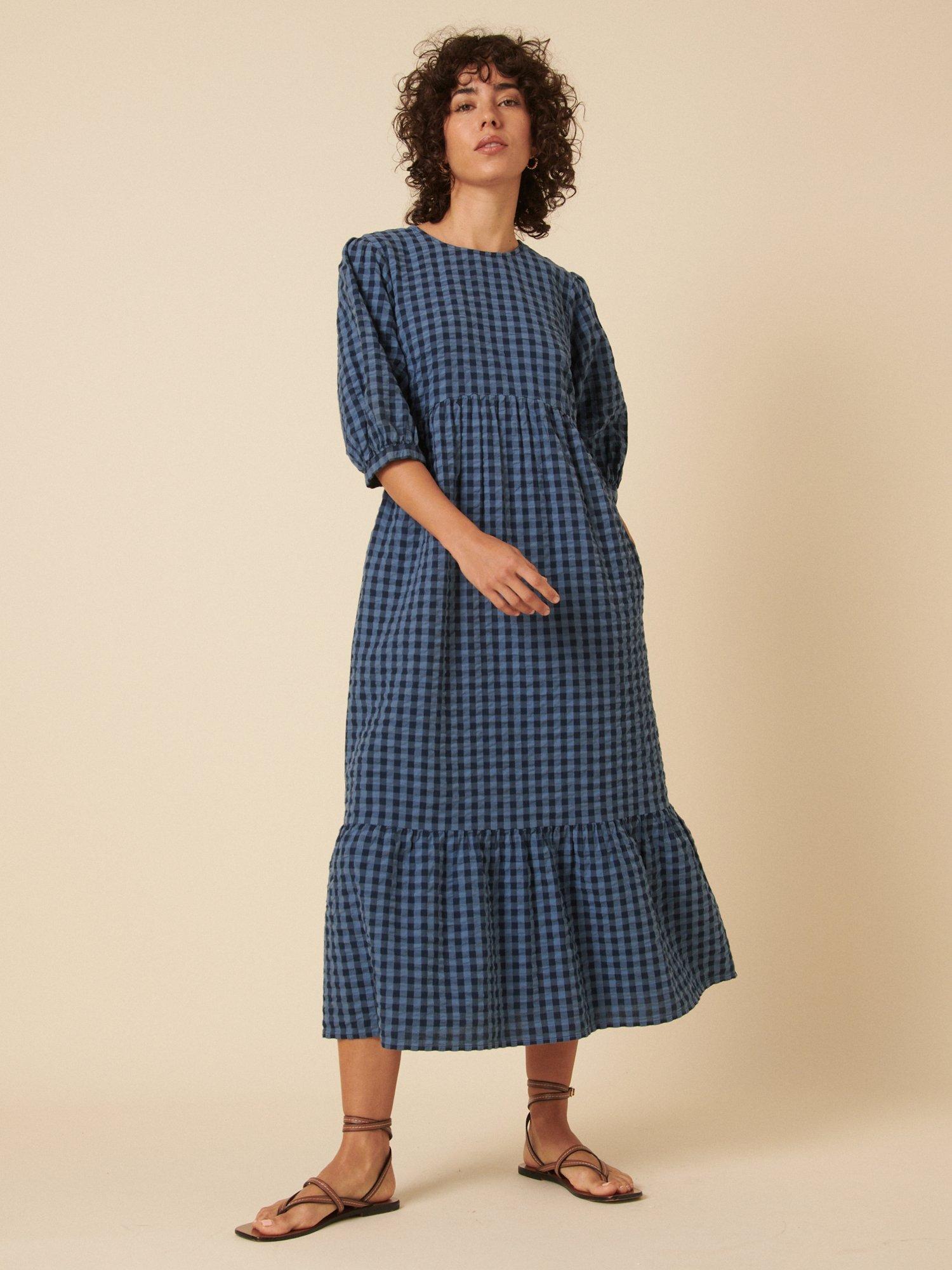 Nobody's Child Rachel Check Pure Organic Cotton Midi Dress, Blue
