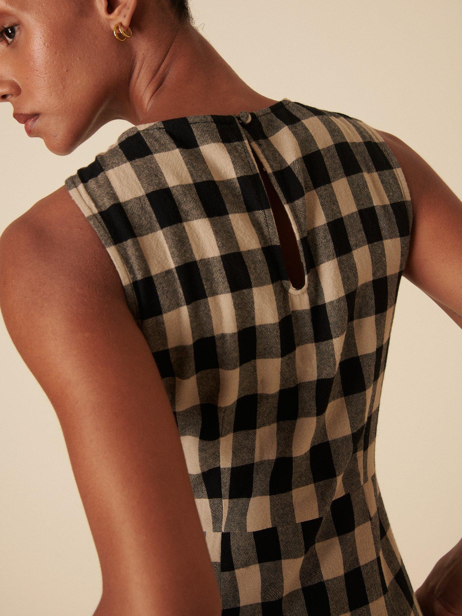 Product image 3 of 4, which shows Nobody's Child Cedar Gingham Pure Organic Cotton Midi Dress, Black/Beige, 8