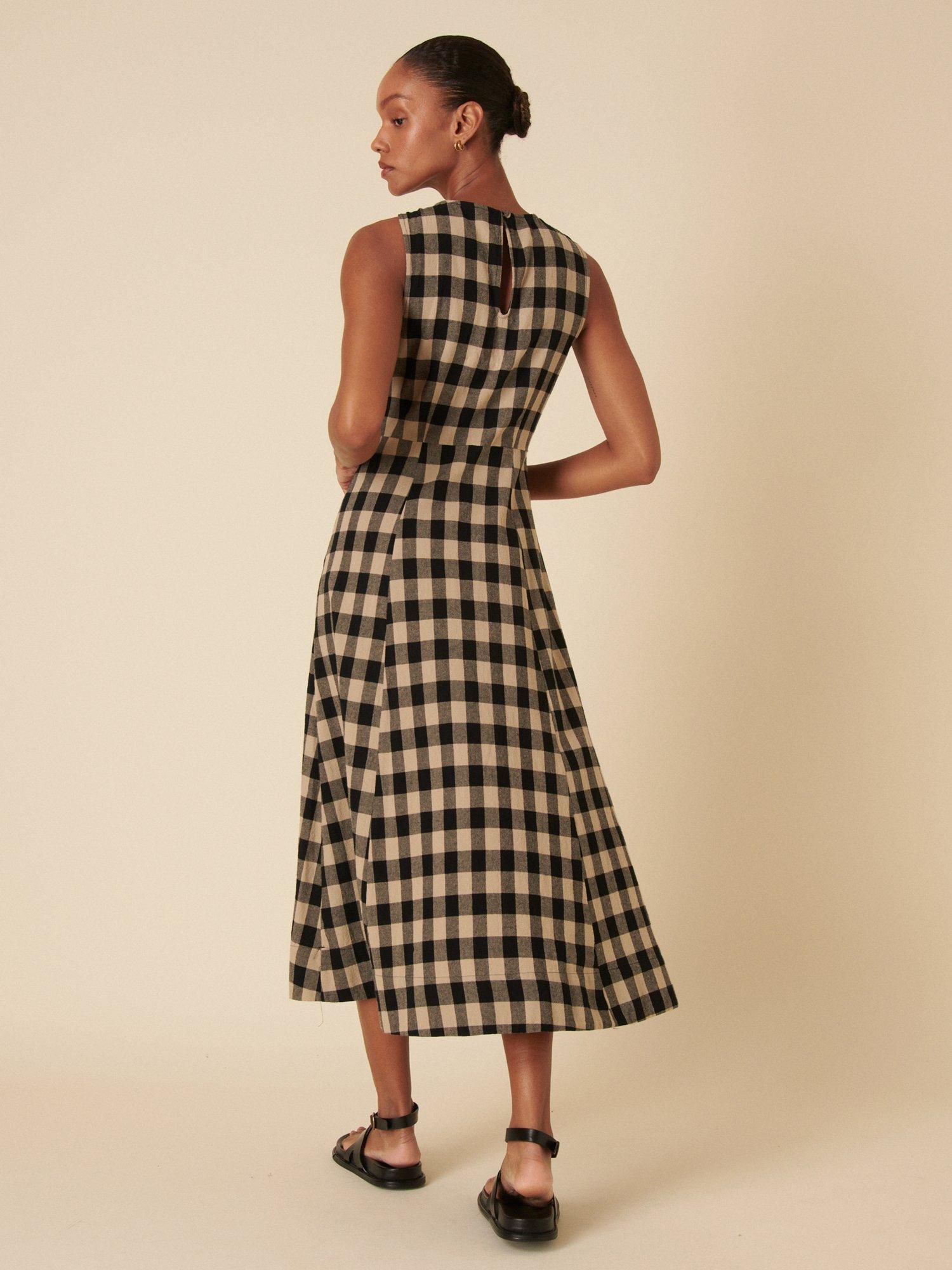 Product image 4 of 4, which shows Nobody's Child Cedar Gingham Pure Organic Cotton Midi Dress, Black/Beige, 8