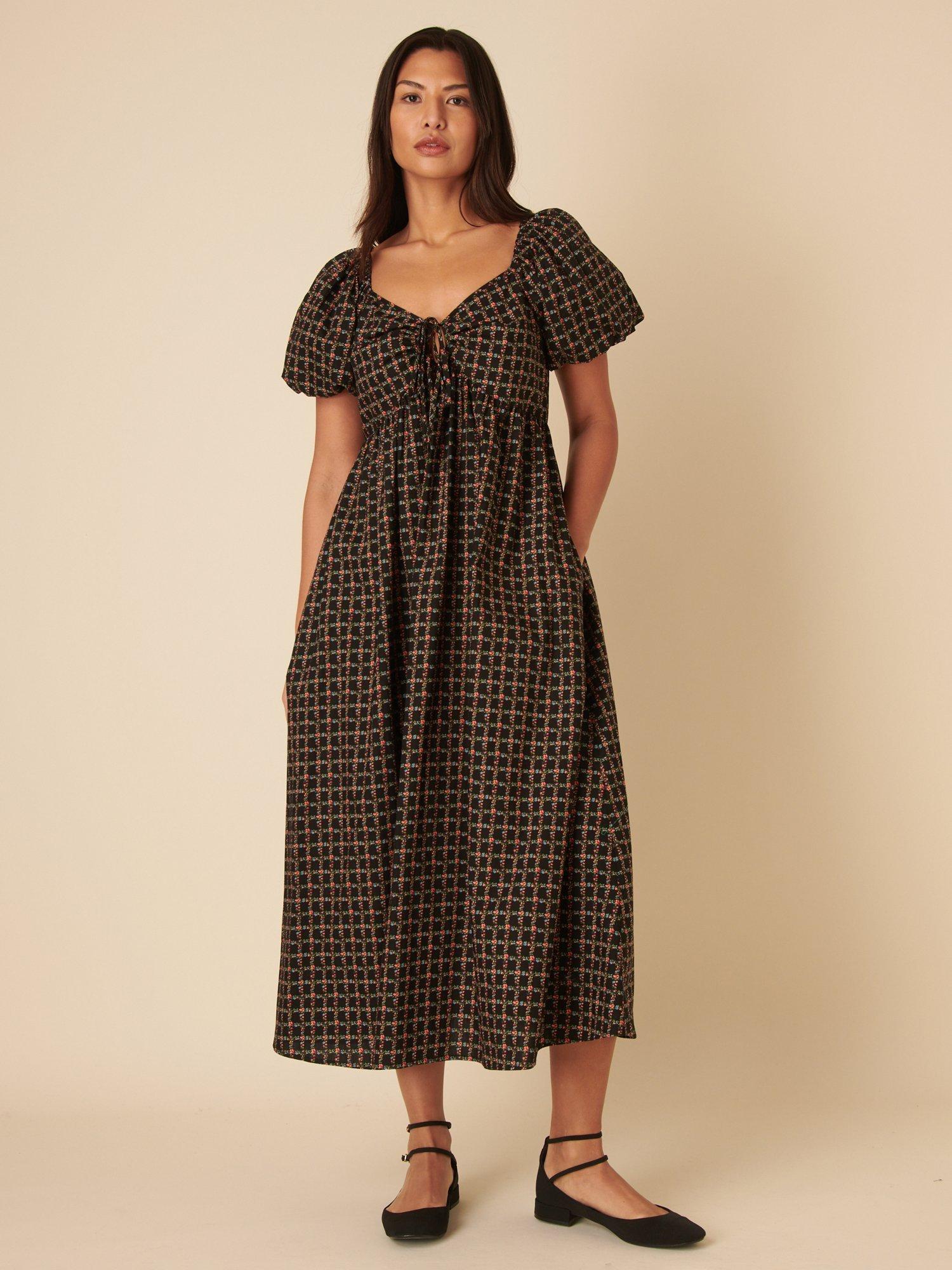 Product image 1 of 4, which shows Nobody's Child Joanna Ditsy Flora Pure Organic Cotton Dress, Black, 6