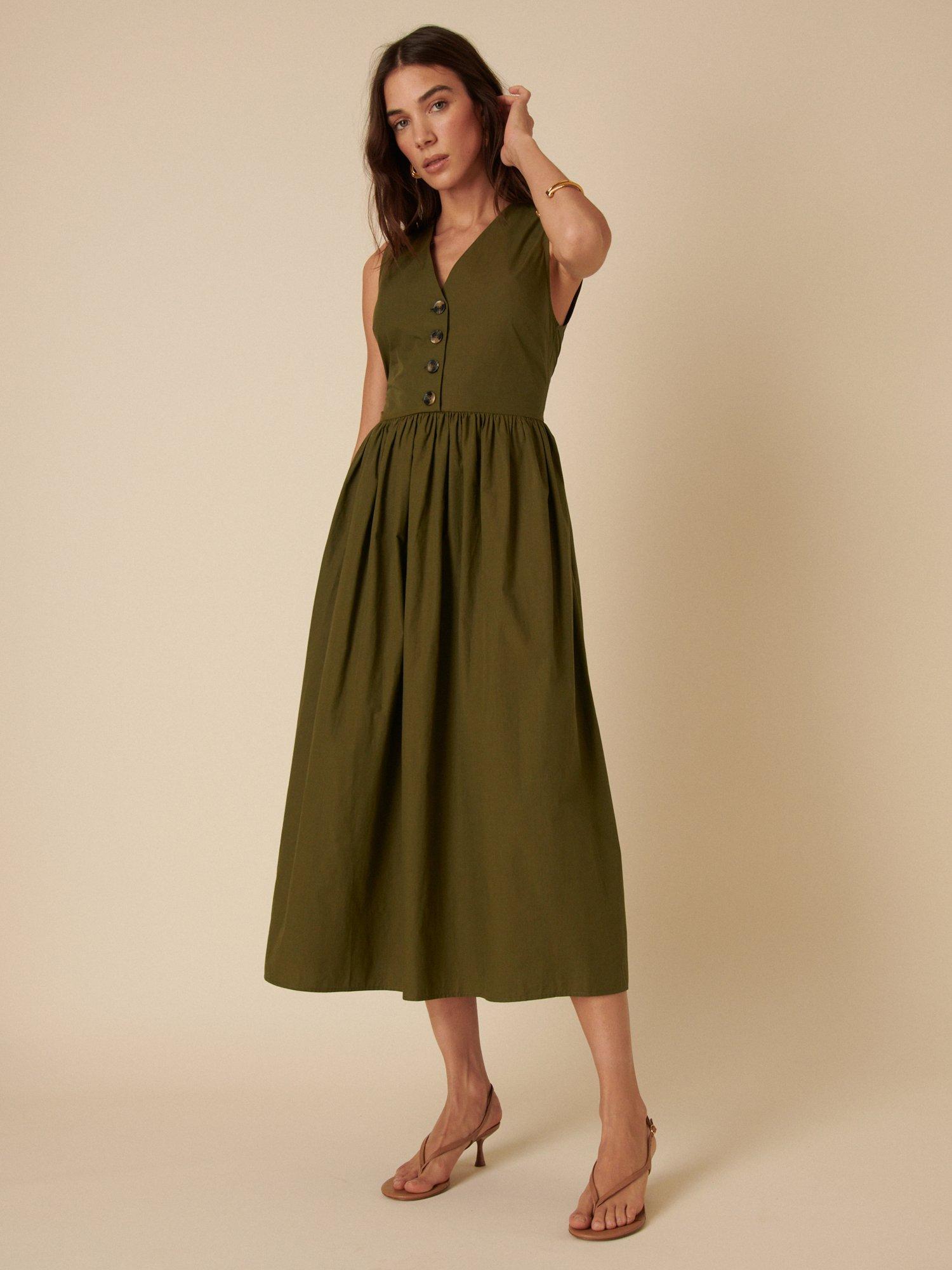 Nobody's Child Oak Pure Organic Cotton Midi Dress, Khaki