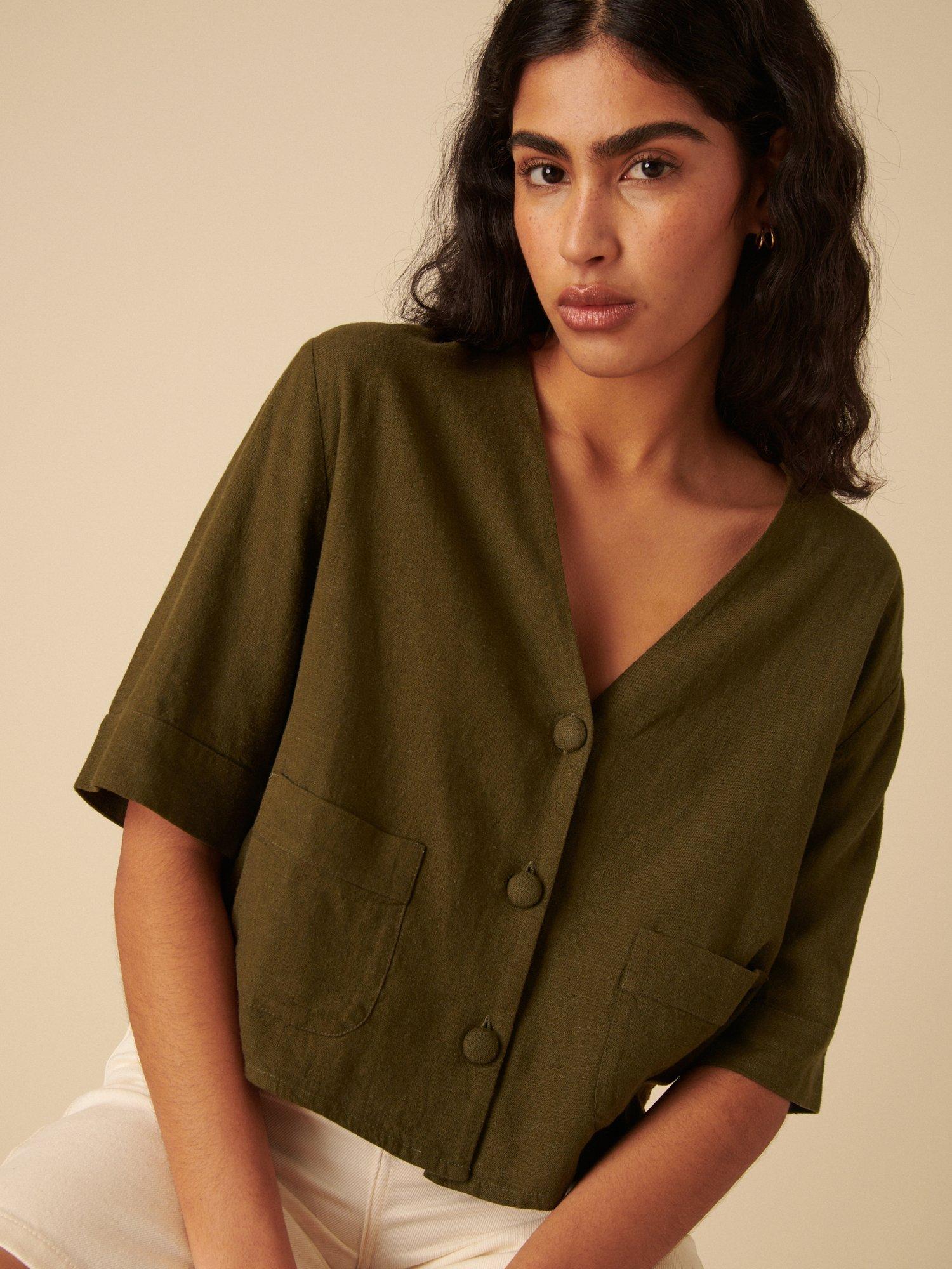 Nobody's Child Bobbie Boxy Linen Rich Shirt, Green
