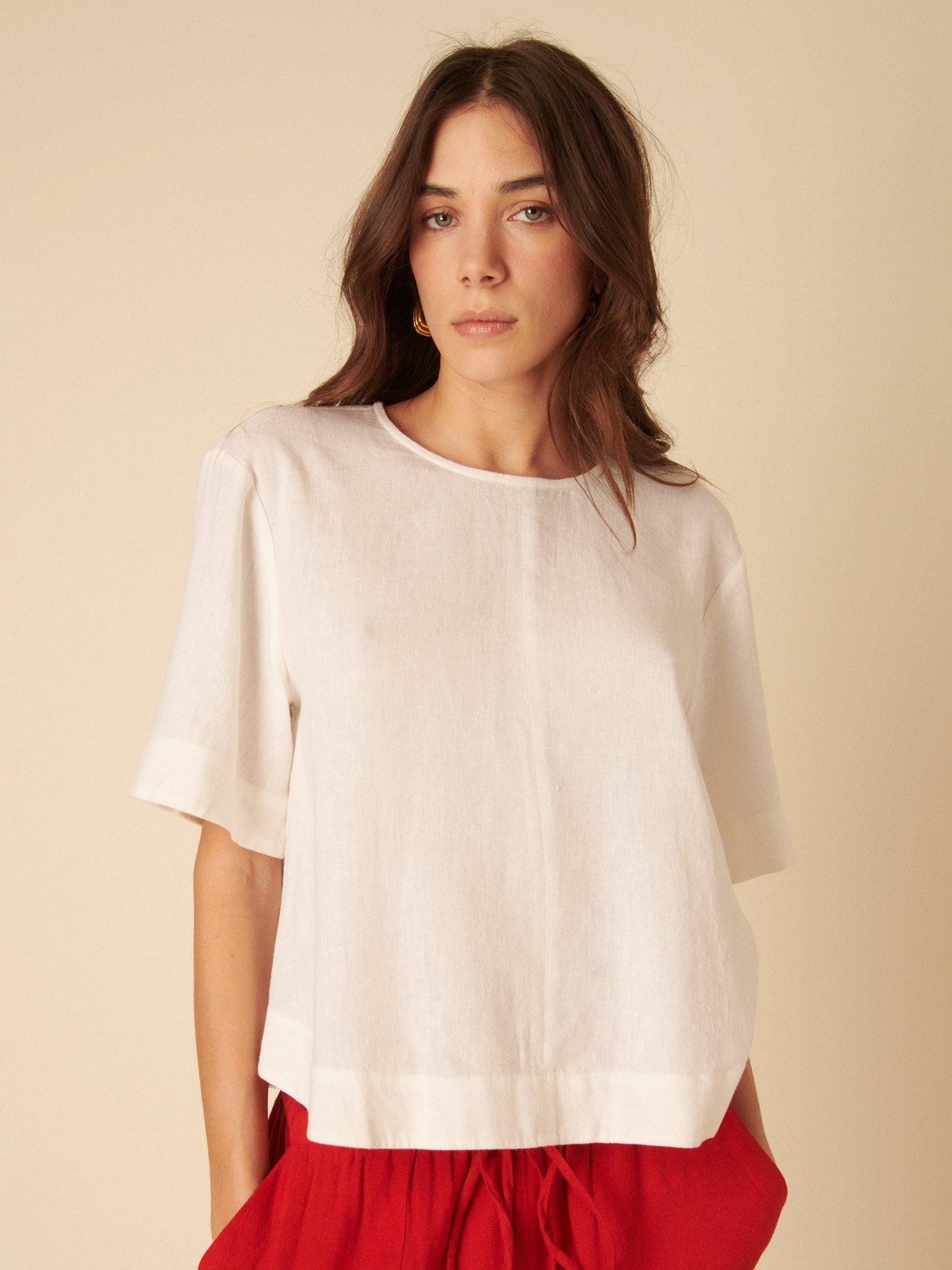 Product image 2 of 5, which shows Nobody's Child Billy Linen Rich Top, White, 18