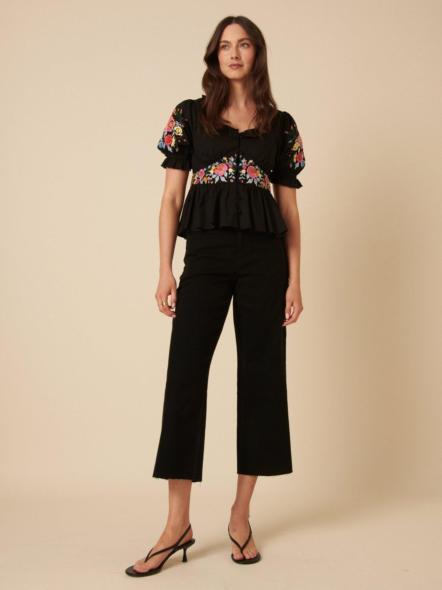Product image 3 of 5, which shows Nobody's Child Cropped Wide Leg Organic Cotton Rich Jeans, Black, 8