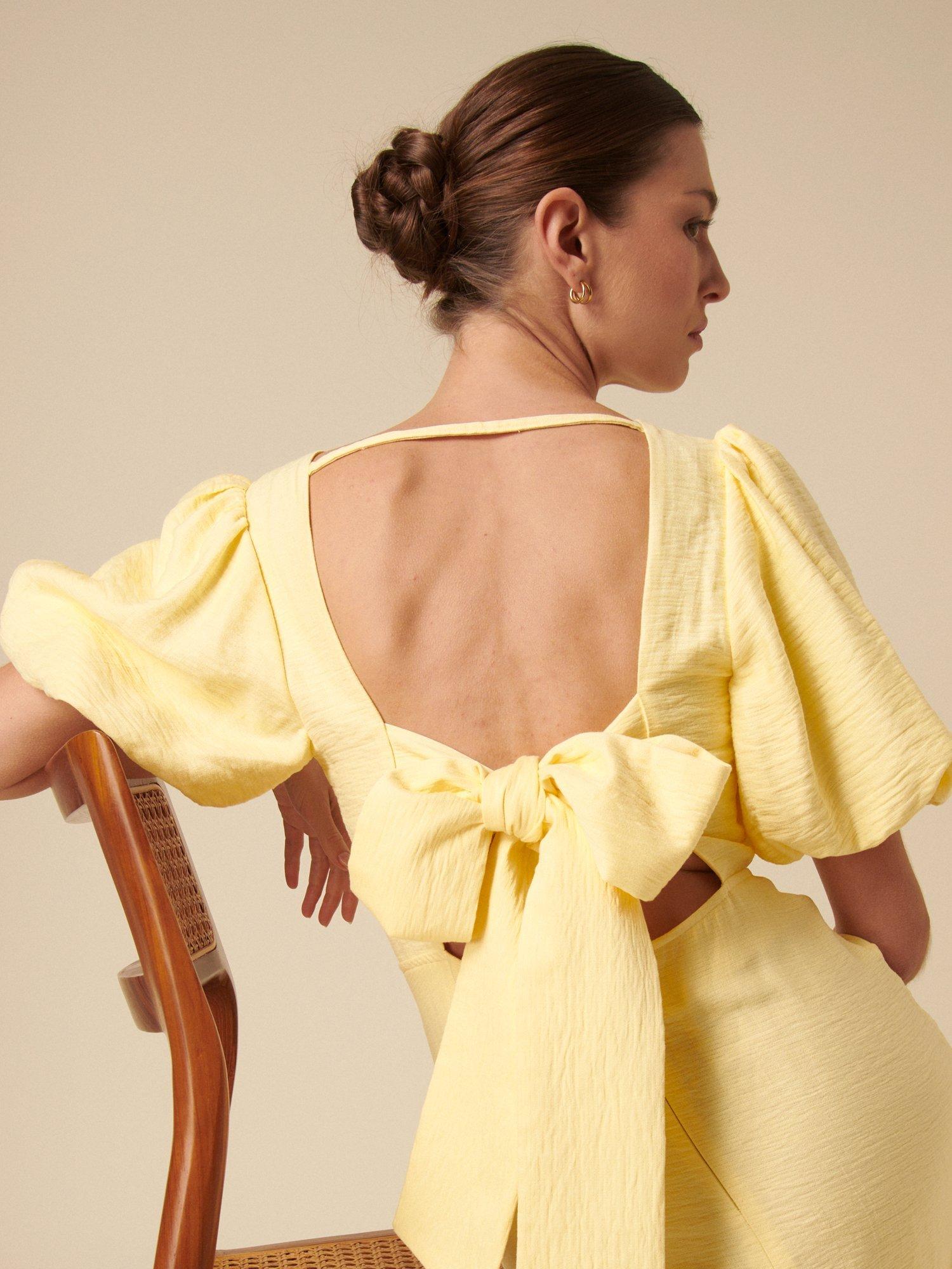 Product image 4 of 5, which shows Nobody's Child Zola Bow Back Midi Dress, Yellow, 6