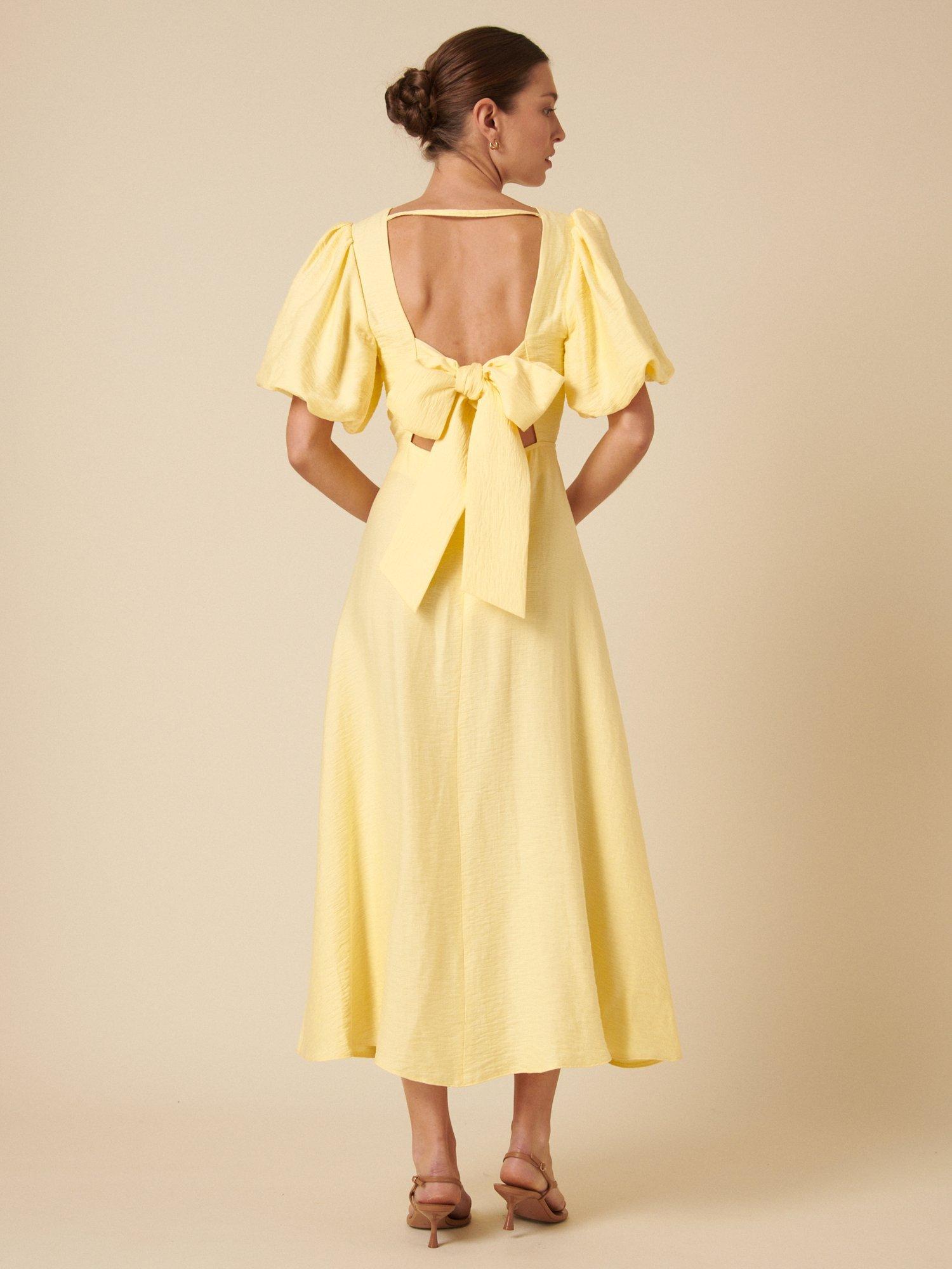 Product image 5 of 5, which shows Nobody's Child Zola Bow Back Midi Dress, Yellow, 6