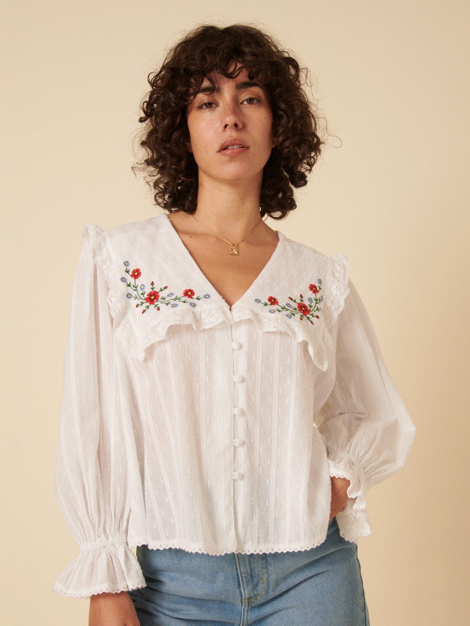 Product image 3 of 5, which shows Nobody's Child Eloise Embroidered Pure Organic Cotton Top, White/Multi, 6